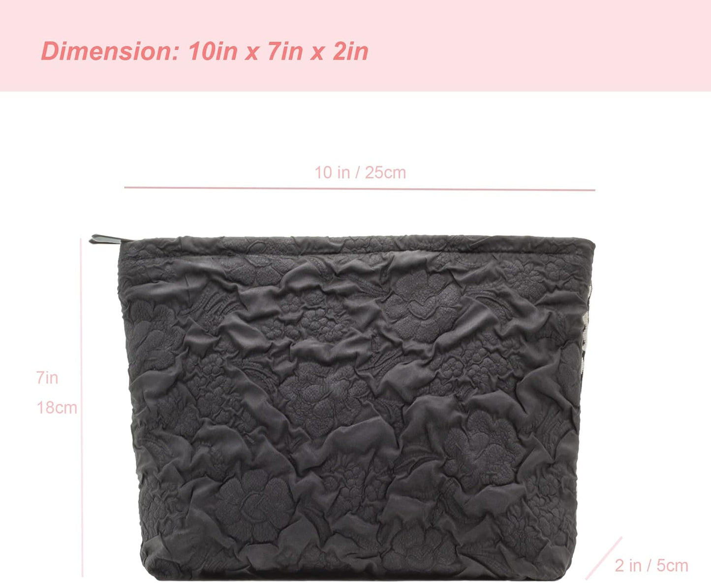 Makeup Bags for Purse Zipper Cosmetic Pouch Large Travel Canvas Make Up Organizer Tool Pouch for Women and Girls,Flower Black