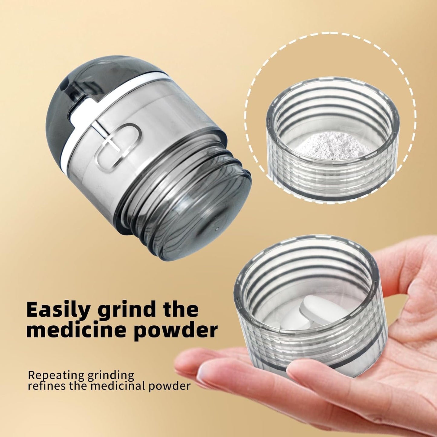 4-in-1 Pill Crusher and Pill Cutter,Pill Crusher Fine Powder,Pill Cutter for Small or Large Pills,Vitamins, Tablets, Stainless Steel Blade, Removable Drinking Cup