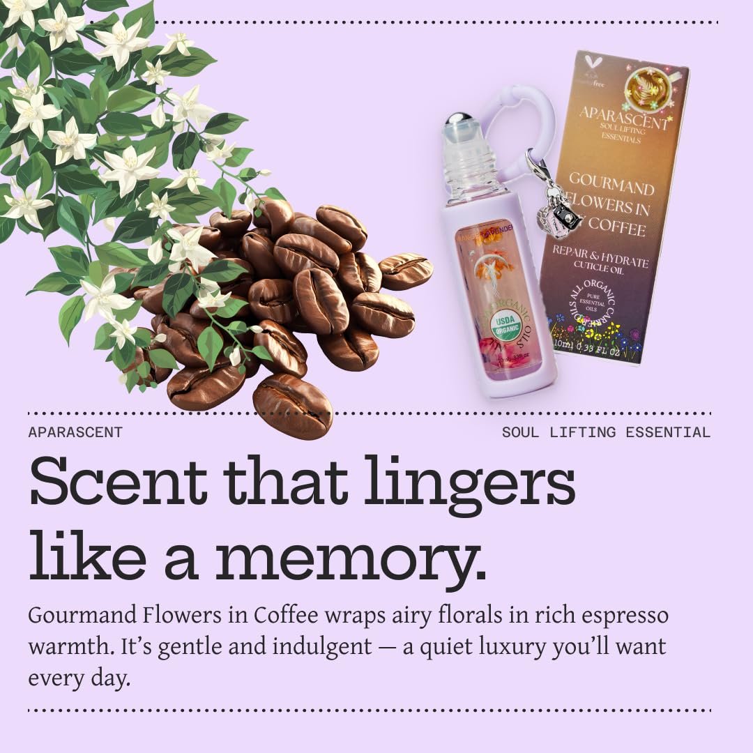 Gourmand Flowers in My Coffee Organic Nail Cuticle Oil Pen with Jojoba, Coconut MCT, and Rosehip for Nail Hydration, Growth & Strength, Travel Size Keychain(0.34 Fl Oz)