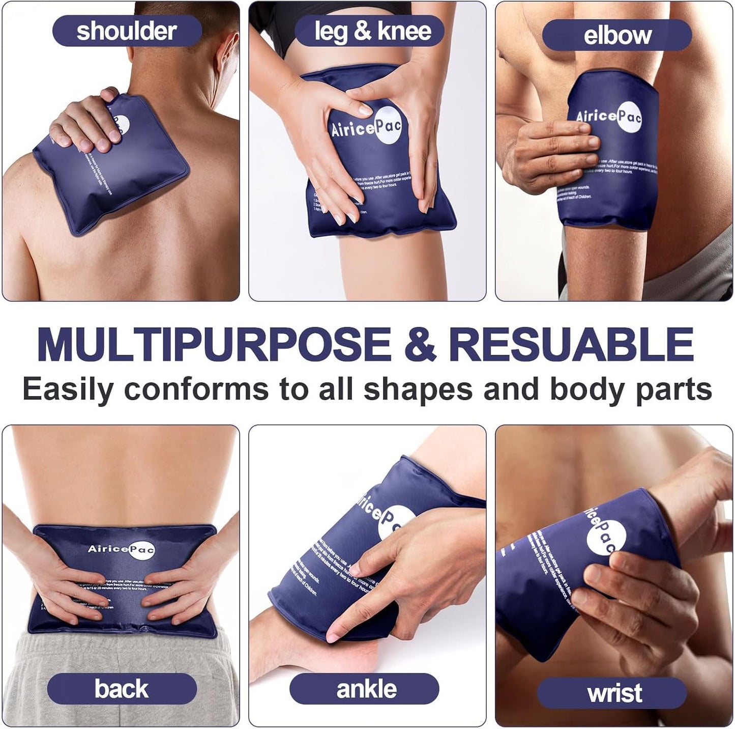 Ice Packs for Injuries Reusable,10”x 14” Gel Cold Pack for Knee Neck Shoulder Ankle Elbow Hip Back Pain Relief, Cold Compress Therapy for Swelling, Bruises, Surgery, Blue, 2 Pack