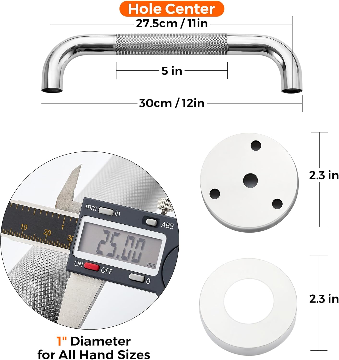 Grab Bars for Shower, 1 Pack 12-Inch Anti Slip Shower Handles for Elderly, Safety Shower Grab Bar, Stainless Steel Handicap Grab Bars for Bathroom (Polished Nickel 1" Diameter)