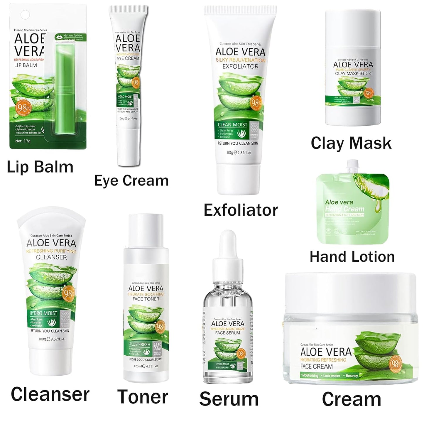 9Pcs Skin Care Products Set, Skin Care Gift Set for Women Girls, Aloe Vera Skin Care Sets, Face Care Kit with Cleanser, Clay Mask, Toner, Serum, Lip Balm, Eye Cream, Moisturizer, Hand Lotion