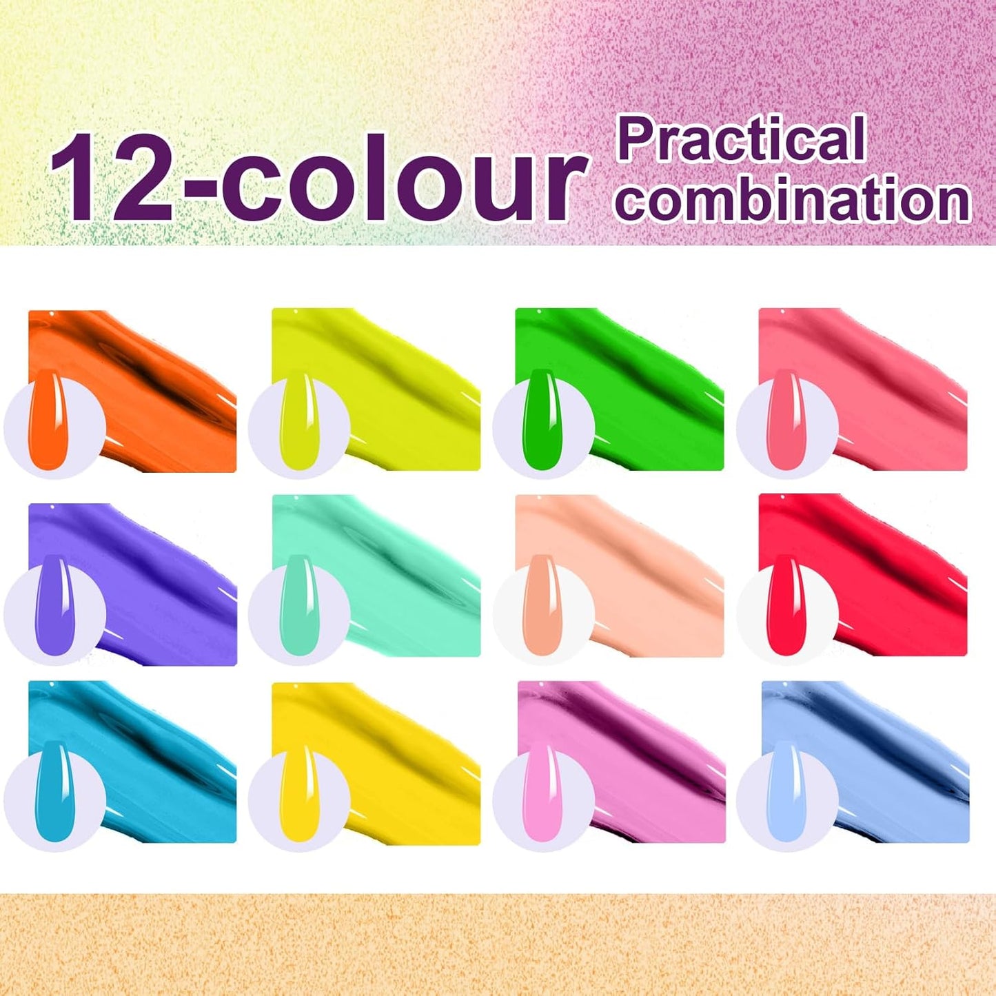Gradient Painting Gel, 12 Bright Colors Ombre Gel Nail Polish for Pigment Pat Nails Aura Nails, French Manicure DIY Nail Art Long-lasting No-wipe Palette Chroma Carnival