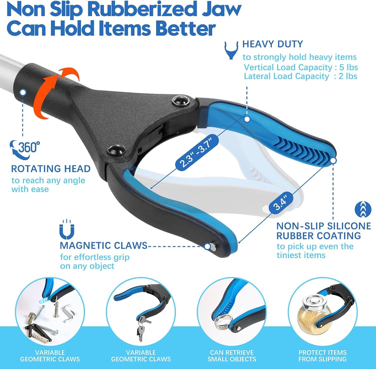 43 Inch Grabber Reacher Tool, Grabbers for Seniors Heavy Duty, Trash Picker Upper Grabber, Collapsible and Easy to Store, Wide Jaw, Grips Items Easily and Securely