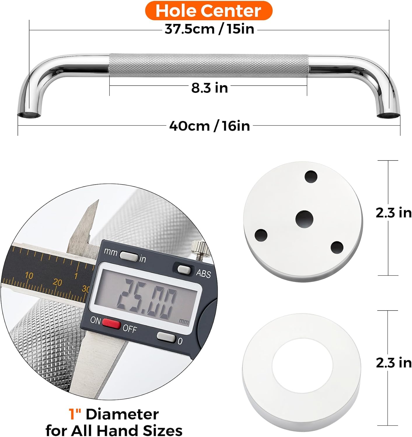 Grab Bars for Shower, 1 Pack 16-Inch Anti Slip Shower Handles for Elderly, Safety Shower Grab Bar, Stainless Steel Handicap Grab Bars for Bathroom (Polished Nickel 1" Diameter)