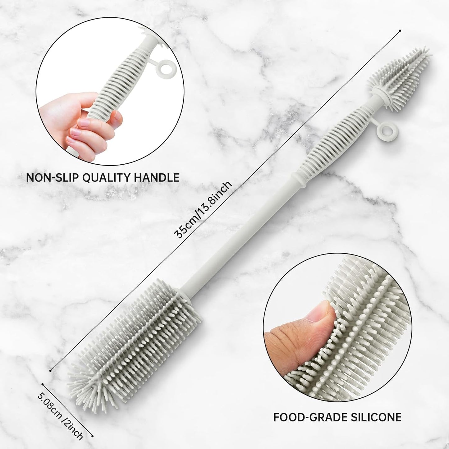 Baby Bottle Brush and Straw Cleaner Brush Set, Extra Long Double-Ended Soft Silicone Brush Cleaner for Baby Bottles, Water Bottles, Cups, Breast Pumps, Detachable & Hangable
