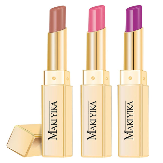 3Pc Moisture Lipsticks for Women Nude Pink Purple Lipstick Hydrate Tinted Lip Balm for Dry Cracked Lips Glossy Lip Color, MA55/62/65