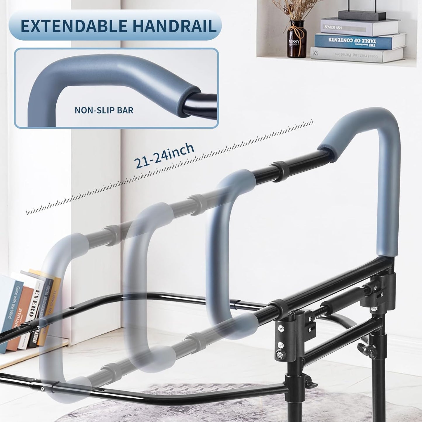Bed Rail for Senior & Elderly and People Falling Out of Bed – Adjustable & Foldable Bed Assist Handle Safety Rail