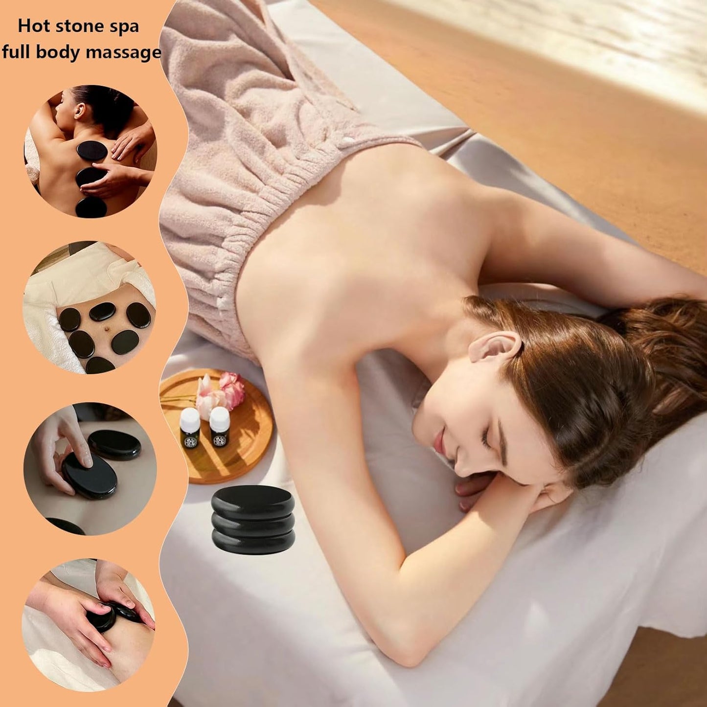 Hot Stones Massage Set,6 Piece Set Oval hot Stone 3.15x2.36x0.7 inches.Basalt Home spa, Relaxation, Massage Treatment