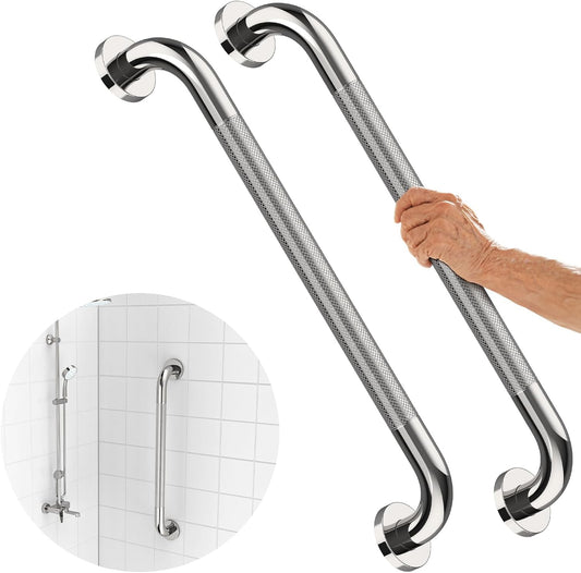 2 Pack 32 Inch Shower Grab Bar with Anti-Slip Grip, iMomwee Chrome Stainless Steel Bathroom Grab Bar Handle, Shower Balance Bar, Safety Hand Rail Support, Handicap Elderly Senior Assist Bath Handle