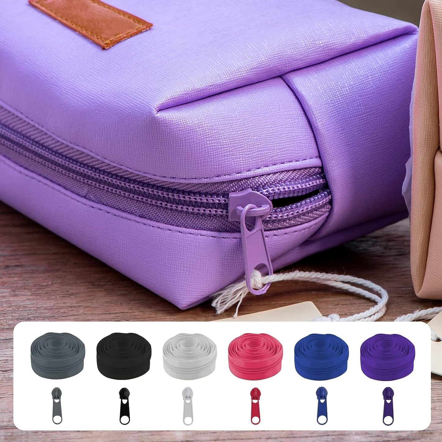 DOITEM 13 Yards 6 Pieces #5 Zippers Assorted Nylon Zipper Nylon Coil Zippers Colorful Sewing Zipper 24 Plastic Sliders for Sewing Supplies