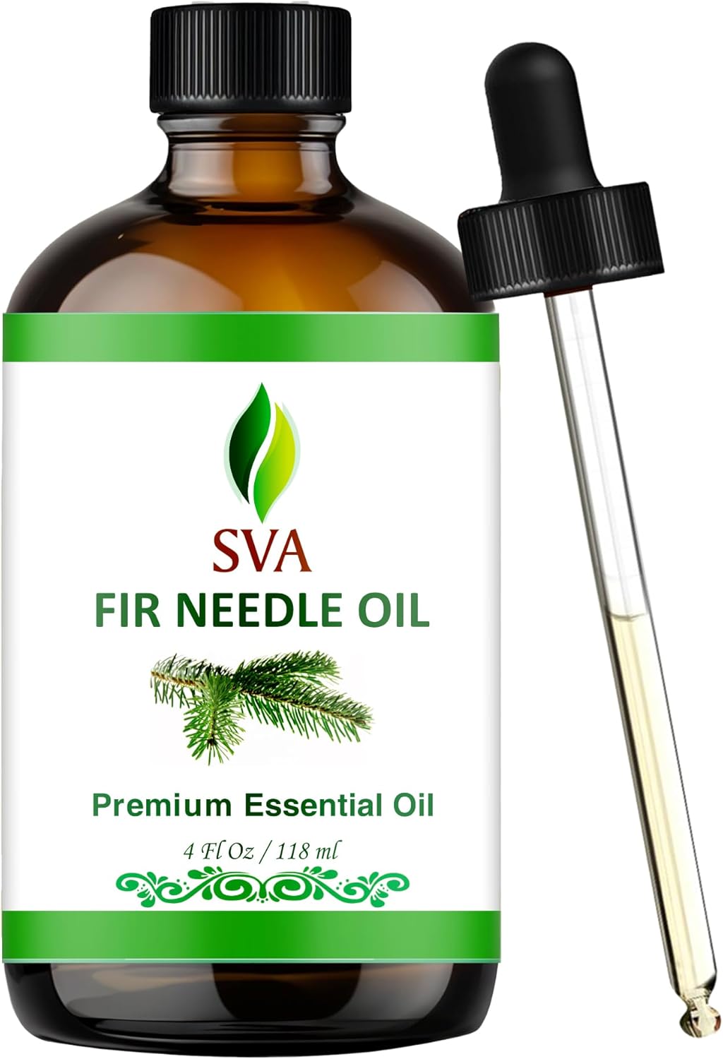 SVA Fir Needle Essential Oil – 4 Fl Oz – 100% Natural Fir Needle Oil - for Diffuser, Hair Care, Face, Skin Care, Aromatherapy, Scalp and Body Massage, Soap and Candle Making – with Dropper