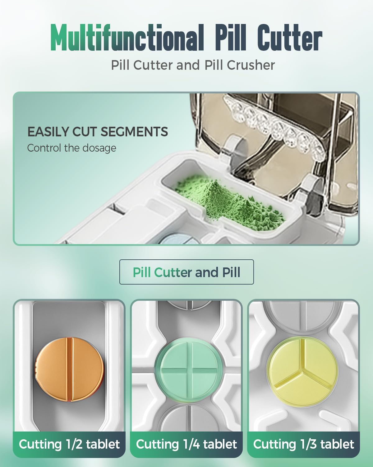 Pill Cutter Splitter for Small and Large Pills, 2026 Upgraded Portable Pill Cutter 1/4, 1/2 and 1/3 for Multiple Splitter Pills, Professional Pillss Cutting and Crusher with Storage Device (White)