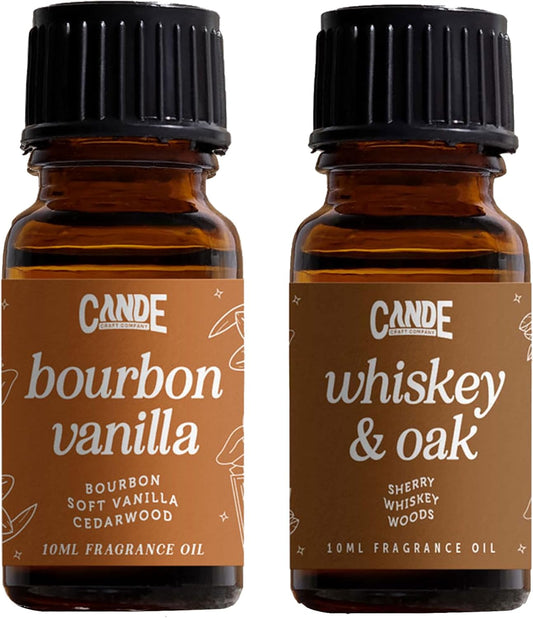 CANDECraftCo Premium Fragrance Oil – Diffuser Oils Fragrances Scented for Home, Candle Soap Making Supplies, Aromatherapy Blends for House (0.34 Fl Oz) (2-Pack, Bourbon Vanilla & Whiskey & Oak)
