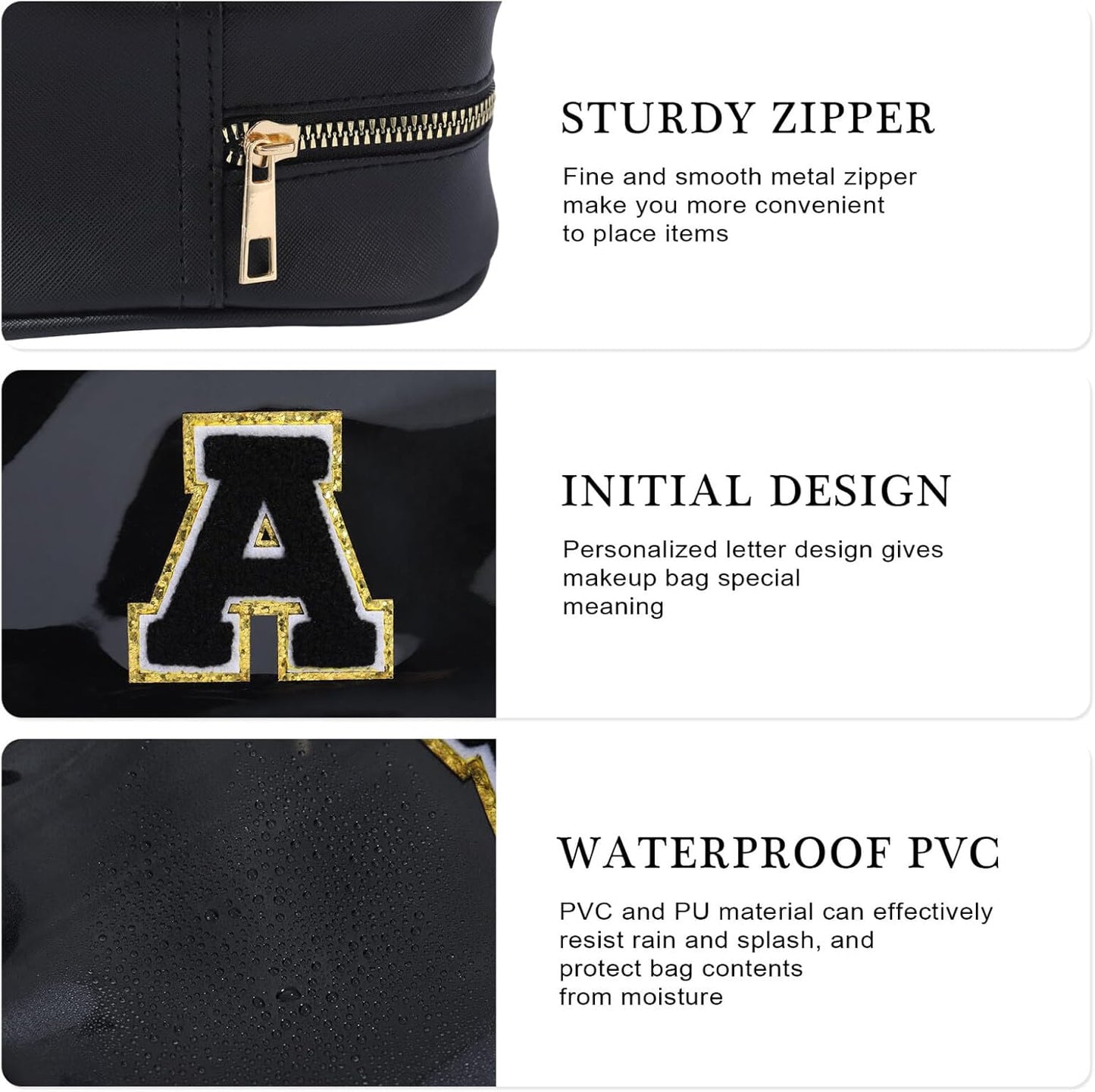 YOOLIFE Initial Travel Makeup Bag Pouch, Clear Toiletry Bag for Women Travel Accessories Cosmetic Bag Skin Care for Teen Make Up Bags Birthday Gifts for Women Unique Teacher Mom Friends Gifts Black F