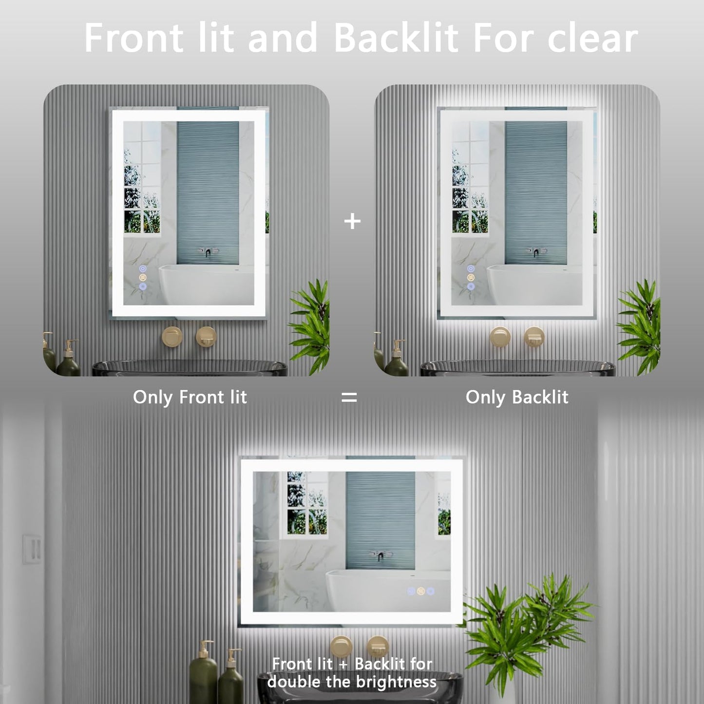 28"x 36" LED Mirror for Bathroom, Front and Backlit Controlled Separately LED Vanity Mirror with Lights, Wall-Mounted LED Smart Mirror, 3 Colors, Stepless Dimmable, Anti Fog, Memory (UL ETL)