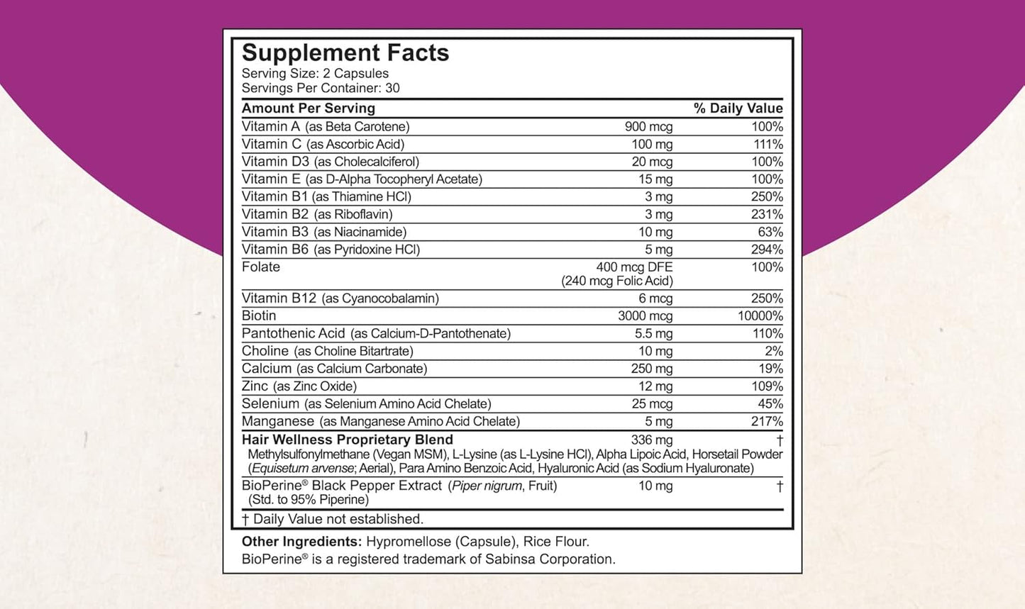 HairXtra - Hair Growth Vitamin for Faster Hair Growth - 60 Vegan Capsules - Natural Hair Thickening with Biotin, Zinc, MSM, B Vitamins, Choline - Hair Supplement, Hair Regrowth | 1 Month Supply