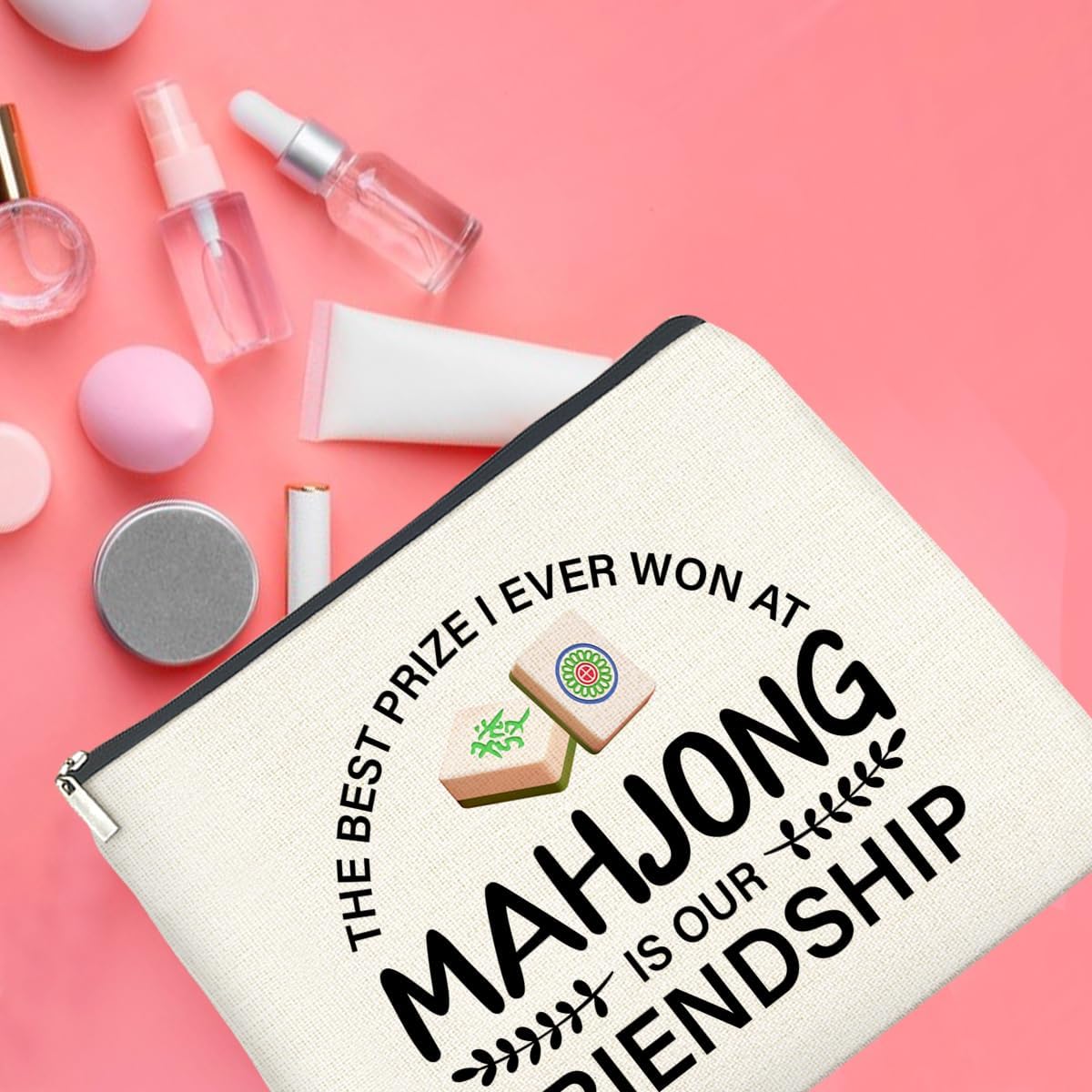 Funny Mahjong Makeup Bag Gifts for Women Mahjong Players Cosmetic Bag Zipper Pouch