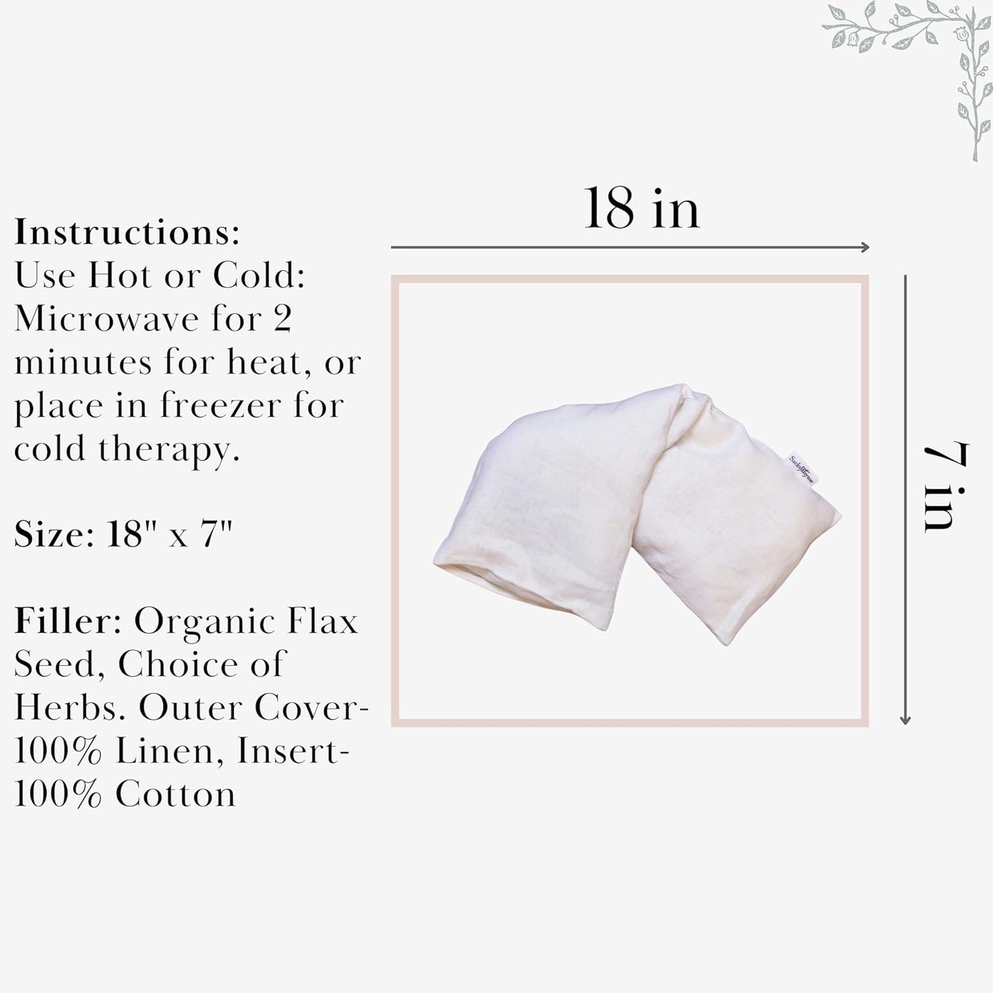 Microwave Heating Pad - 100% Linen Cover, Unscented, Size 18x7, Comforting Heat Pad for Cramps, Back,Neck,Shoulders, Leg Pain, Hot Microwavable Heat Pack, Color: Natural, Made in USA