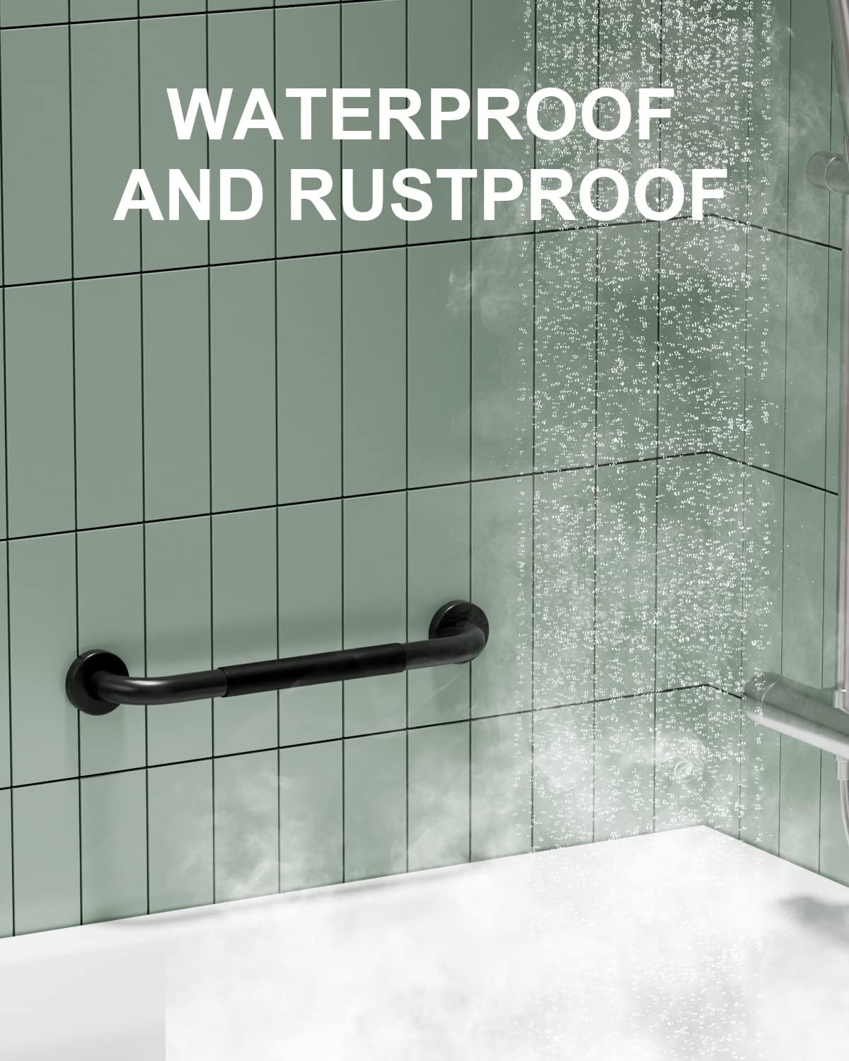 16 Inch Black Shower Grab Bar w/Anti Slip Rubber Grip, Munzong 2 Pack Stainless Steel Bathroom Grab Bar, Bathroom Balance Bar,Safety Handrail Support,Handicap Injury Elderly Senior Assist Bath Handle