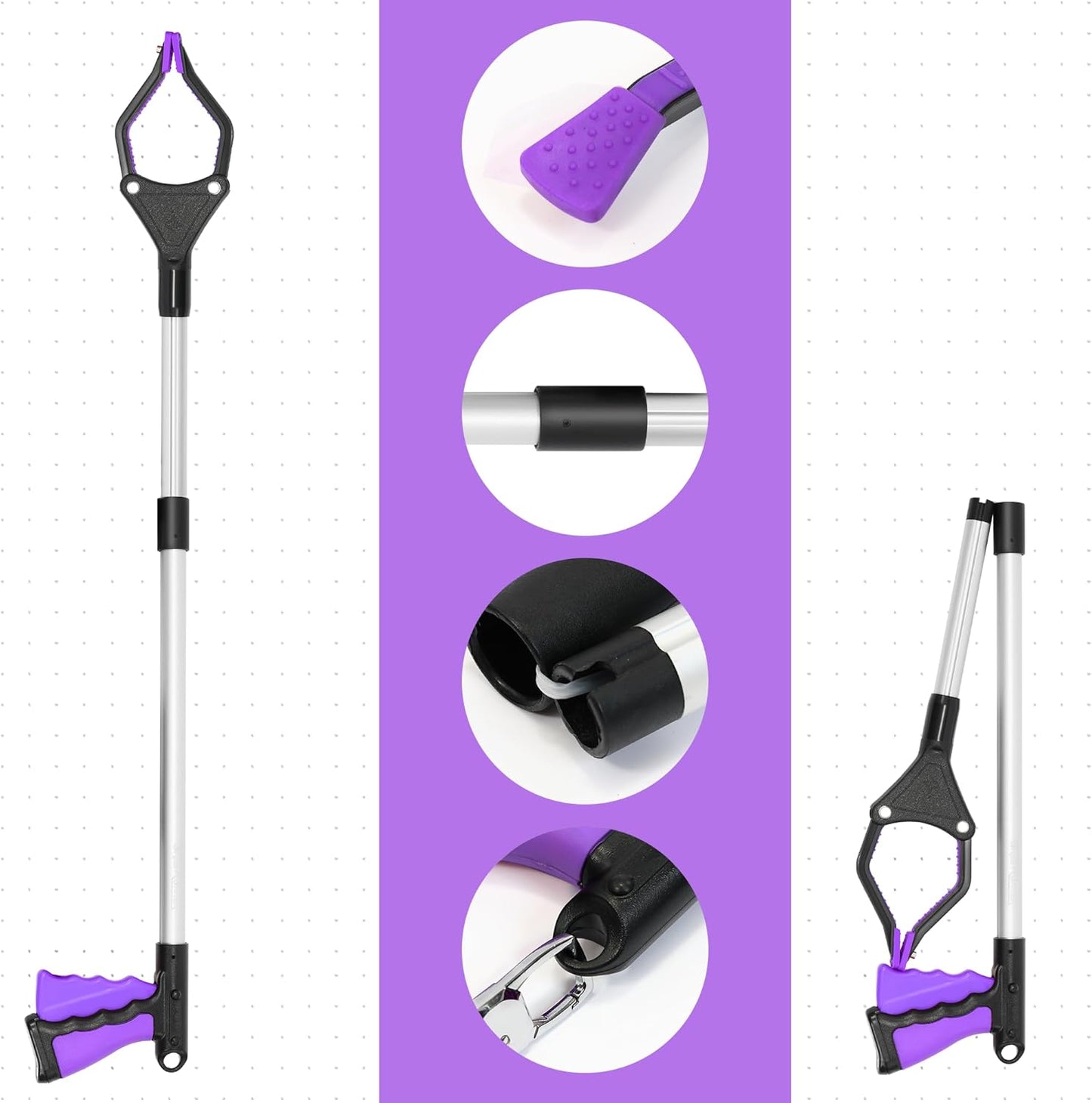32 inch GrabRunner Folding Reacher Grabber Tool with Magnet(Purple)