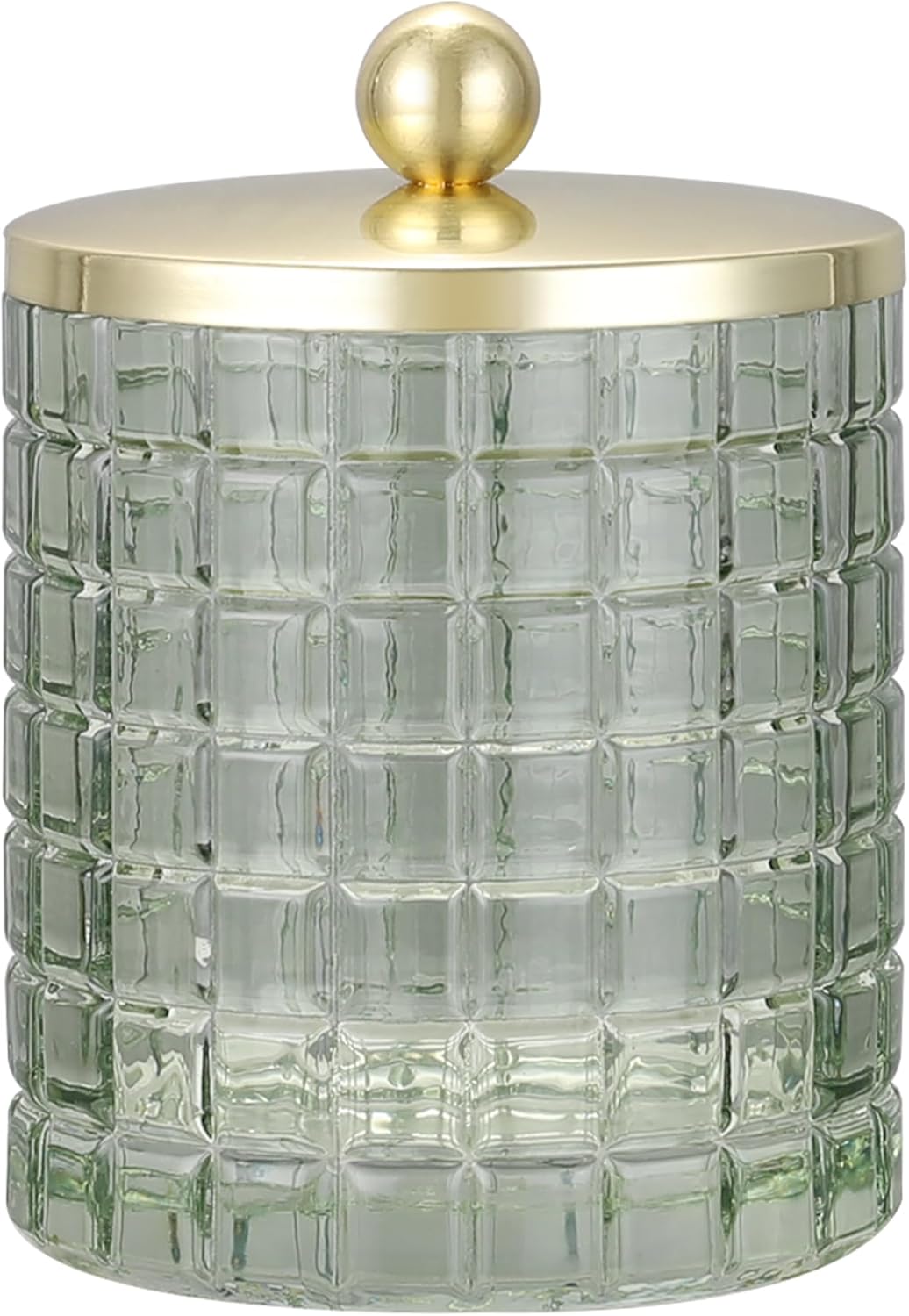 Glass Jar with Metal Lid for Bathroom Organization, Clear Apothecary Jar for Cotton Balls, Q Tips, and Small Accessories, Stylish Bathroom Storage Container Sage Green, Gold