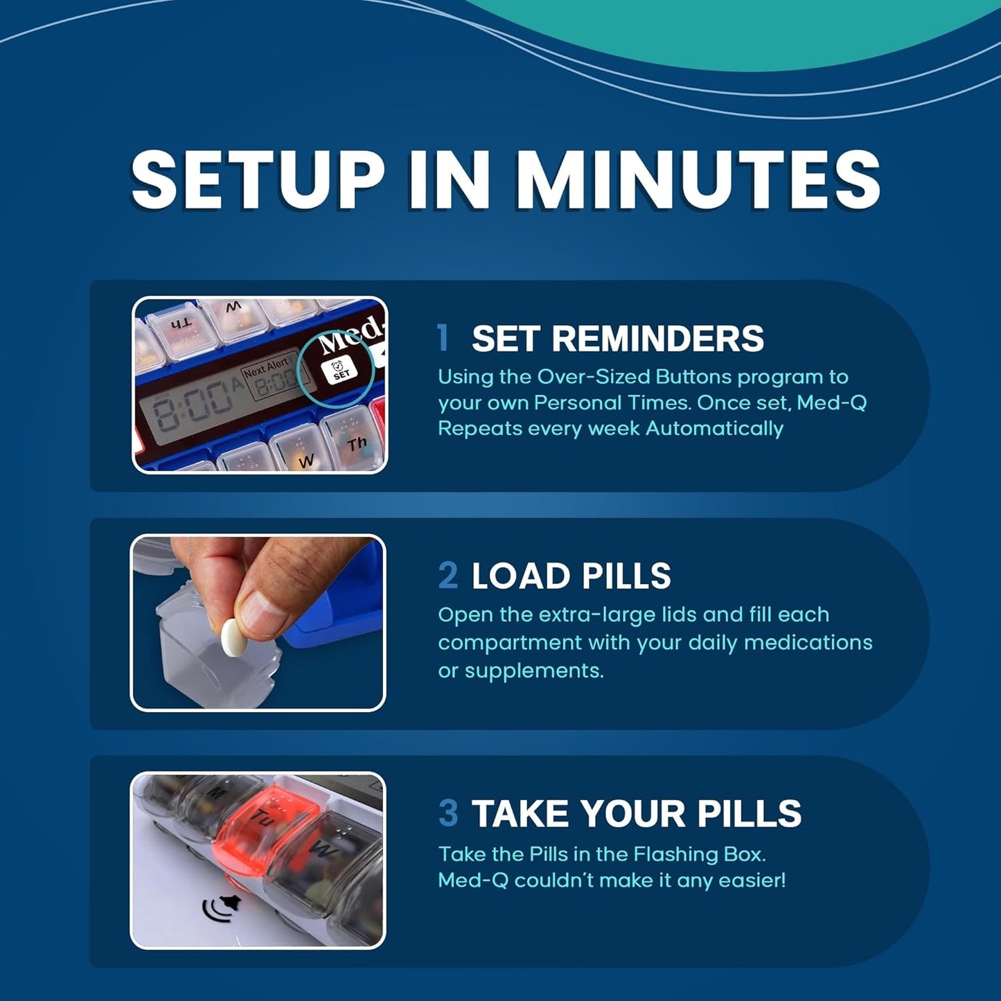 Weekly Pill Organizer with Alarms | Automatic Electronic Pill Box with AM/PM Compartments, Flashing Light, Sound Alerts | Dual Color Combo 2 User | Medication Reminder for Seniors - Blue/White