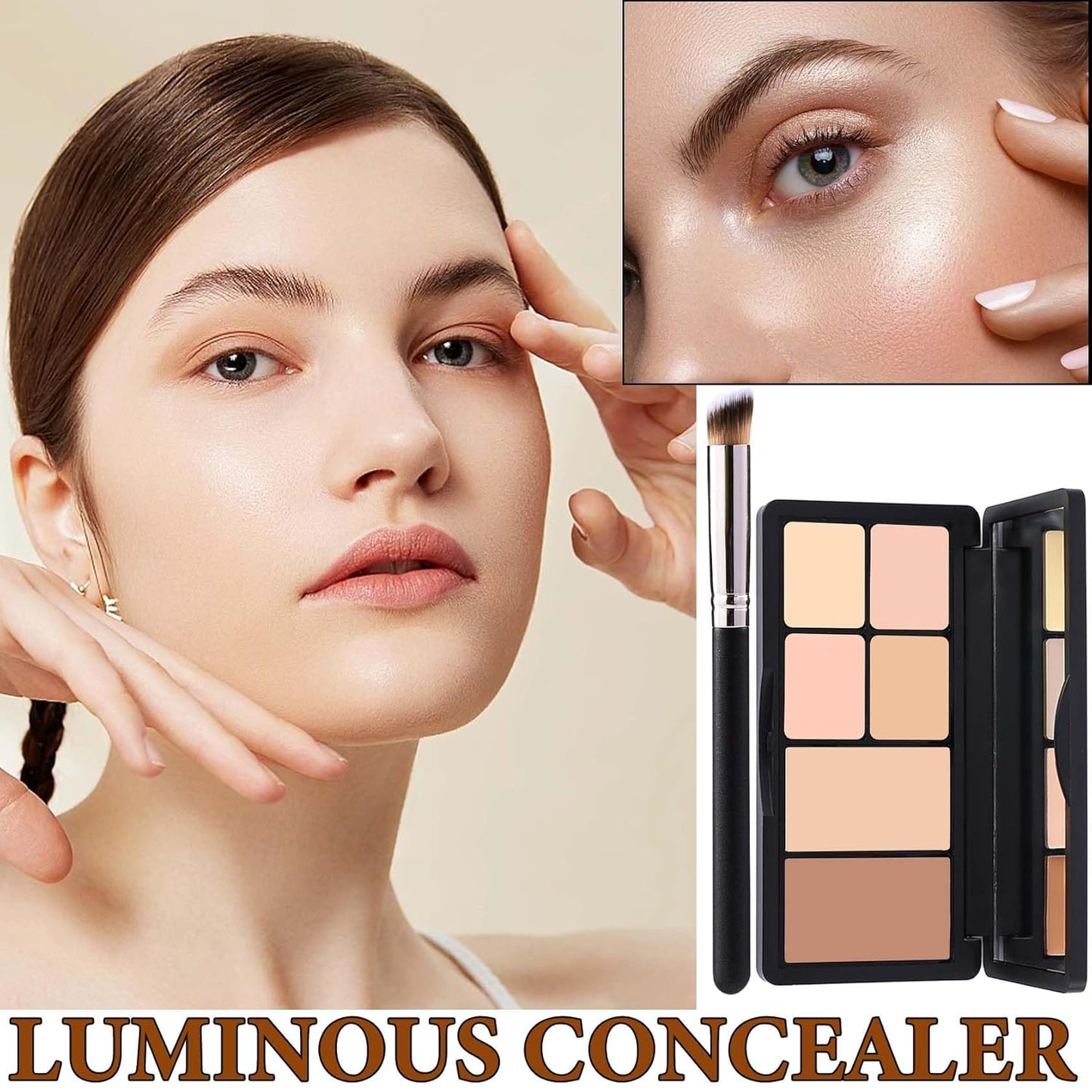 6 Colors Correcting Concealer Contour Palette,Concealer Cream Contour Makeup Palette,Contouring Foundation Highlighting Makeup Kit with Brush（02#）