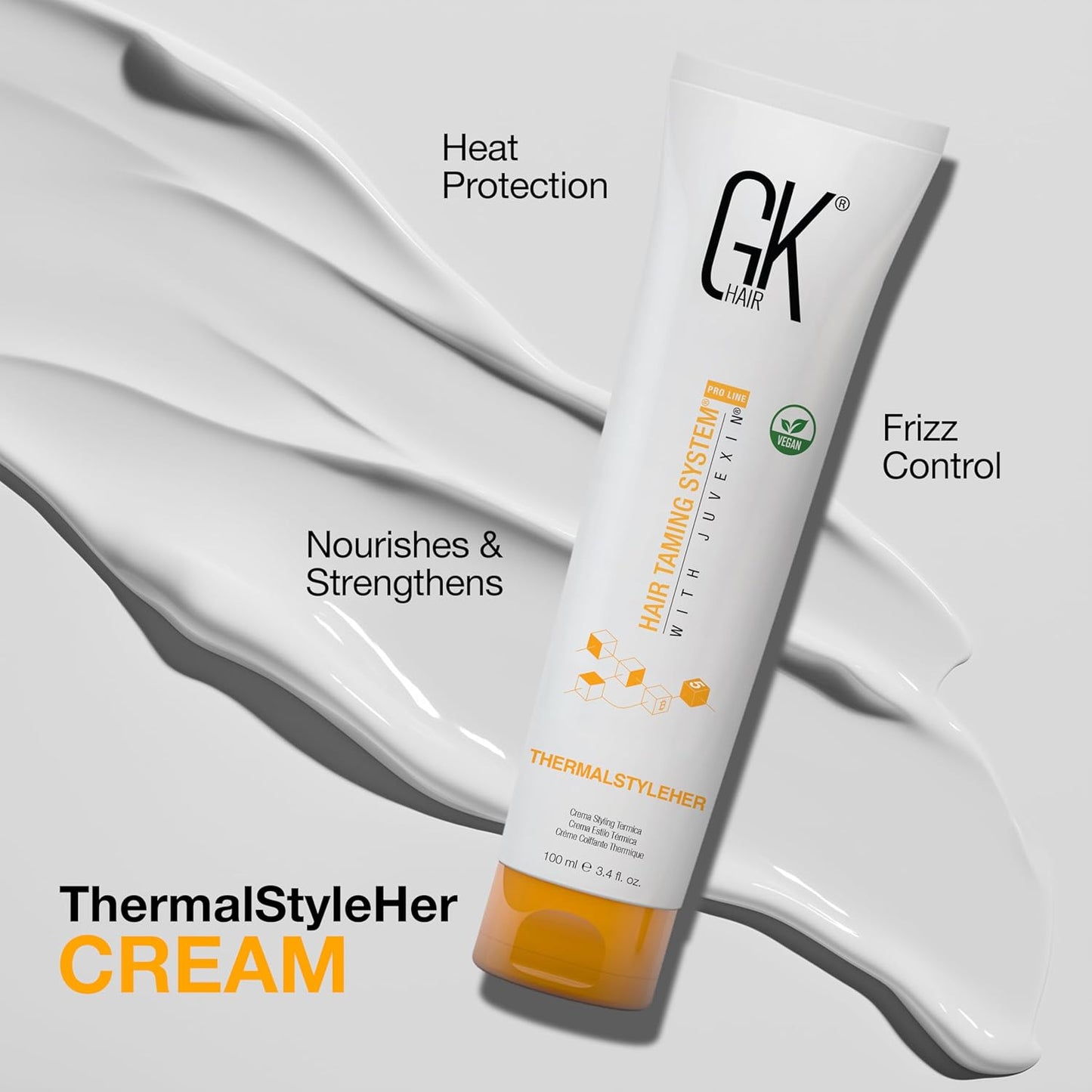 Global Keratin GKhair ThermalStyleHer - 100ml/3.4oz Heat Styling Protection Anti Frizz Hair Cream Thermal Flat Ironing Style Protector for Men & Women (3.4 Ounce)