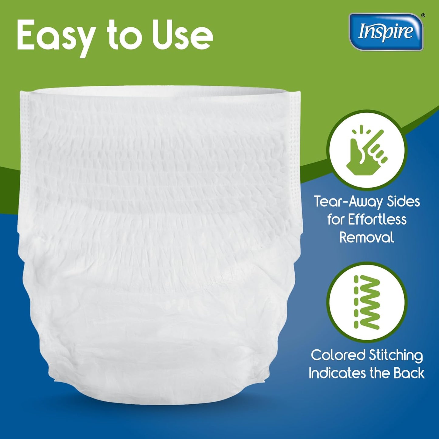 Inspire Protective Underwear for Men and Women | Adult Diapers for Bowel Incontinence | Disposable Underwear for Women and Men - 4 Bags of 18 | 72 Total (Large)