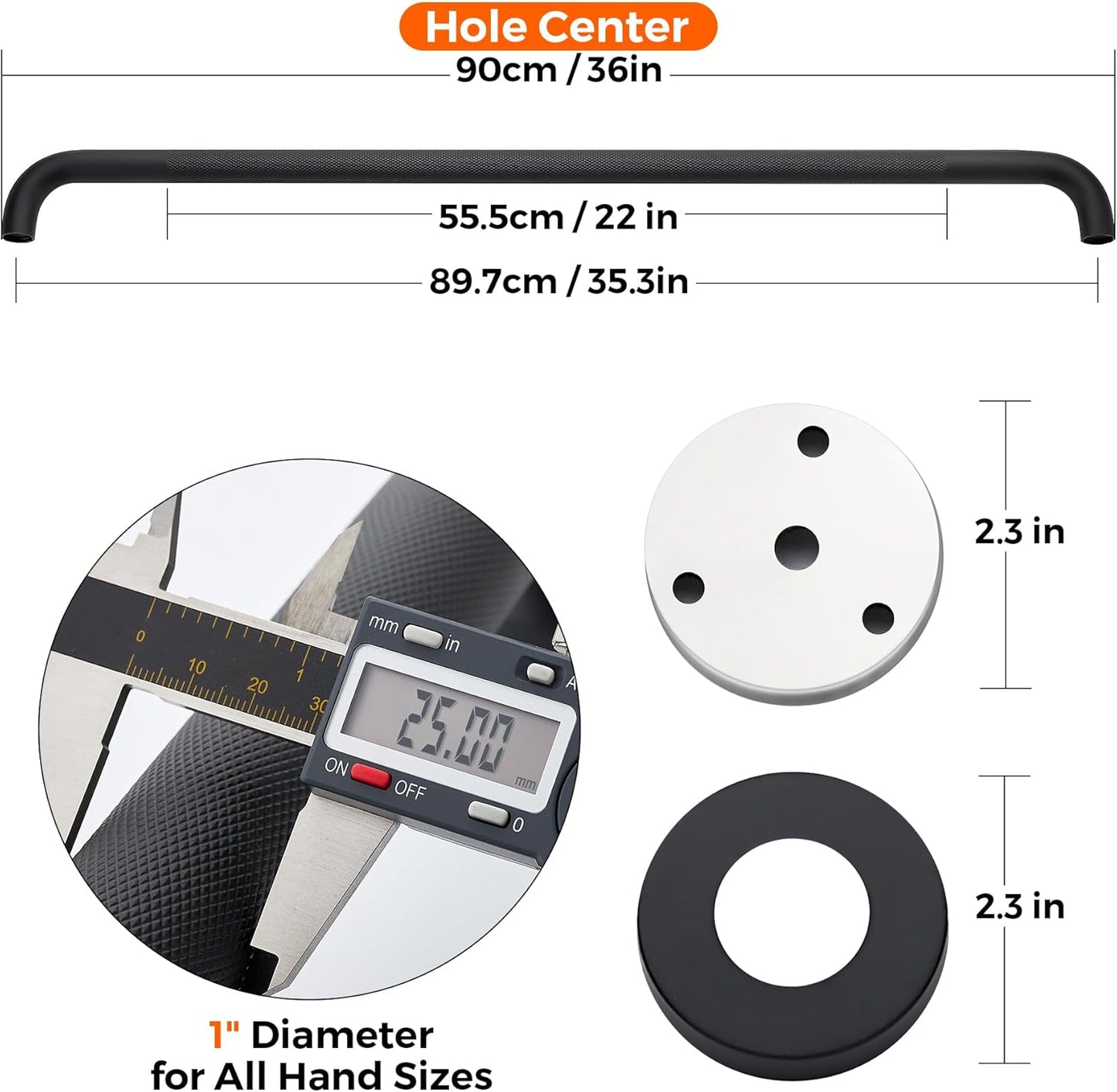 Grab Bars for Shower, 2 Pack 36-Inch Anti Slip Shower Handles for Elderly, Safety Shower Grab Bar, Stainless Steel Handicap Grab Bars for Bathroom (Black 1" Diameter)