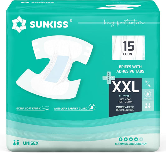 SUNKISS TrustPlus Adult Diapers with Maximum Absorbency, Disposable Incontinence Briefs with Tabs for Men and Women, Odor Control, XXLarge, 15 Count