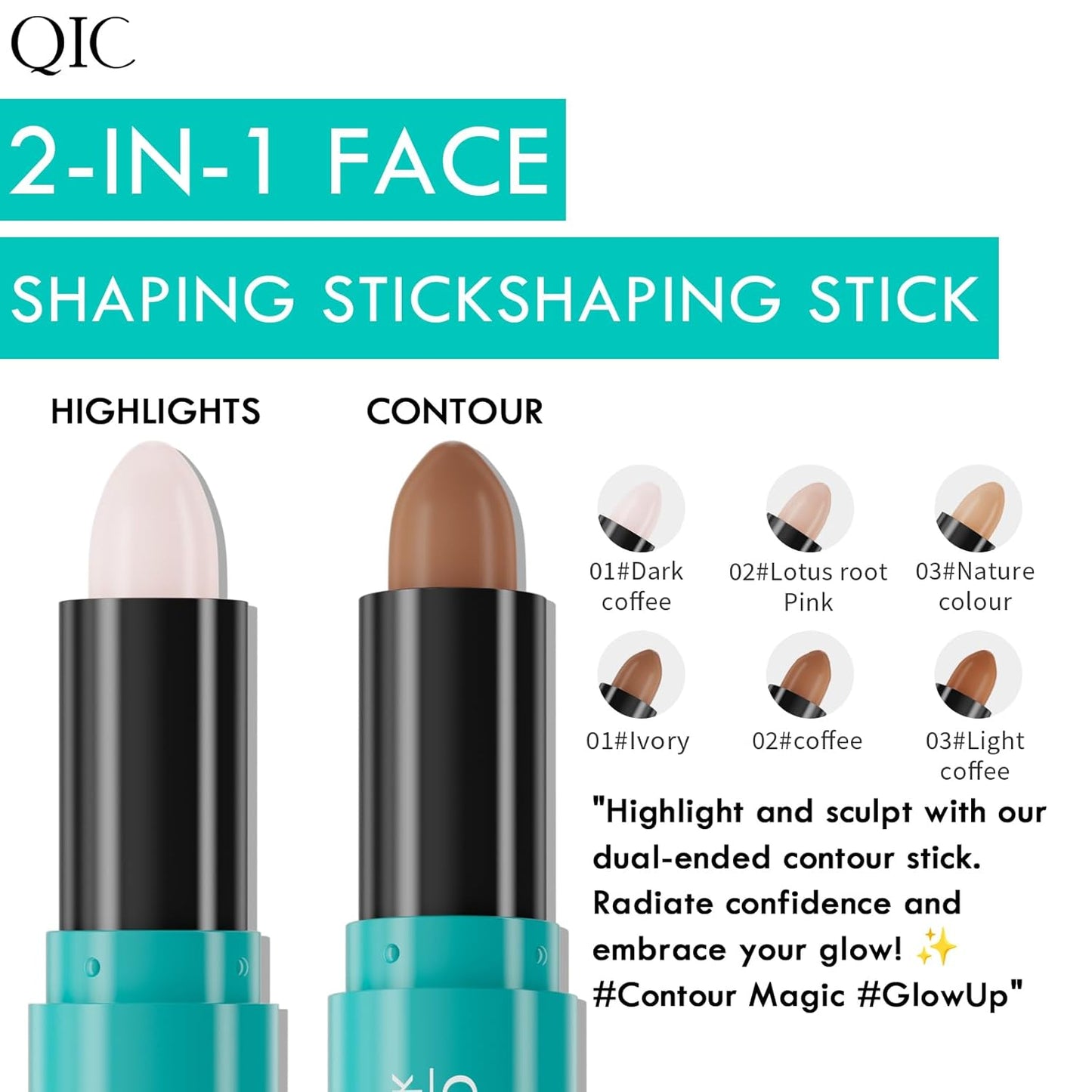 2-in-1 Contour & Highlighter Stick - Dual-Ended, Waterproof, Long-Lasting, for All Skin Tones (01# Ivory + Dark coffee)