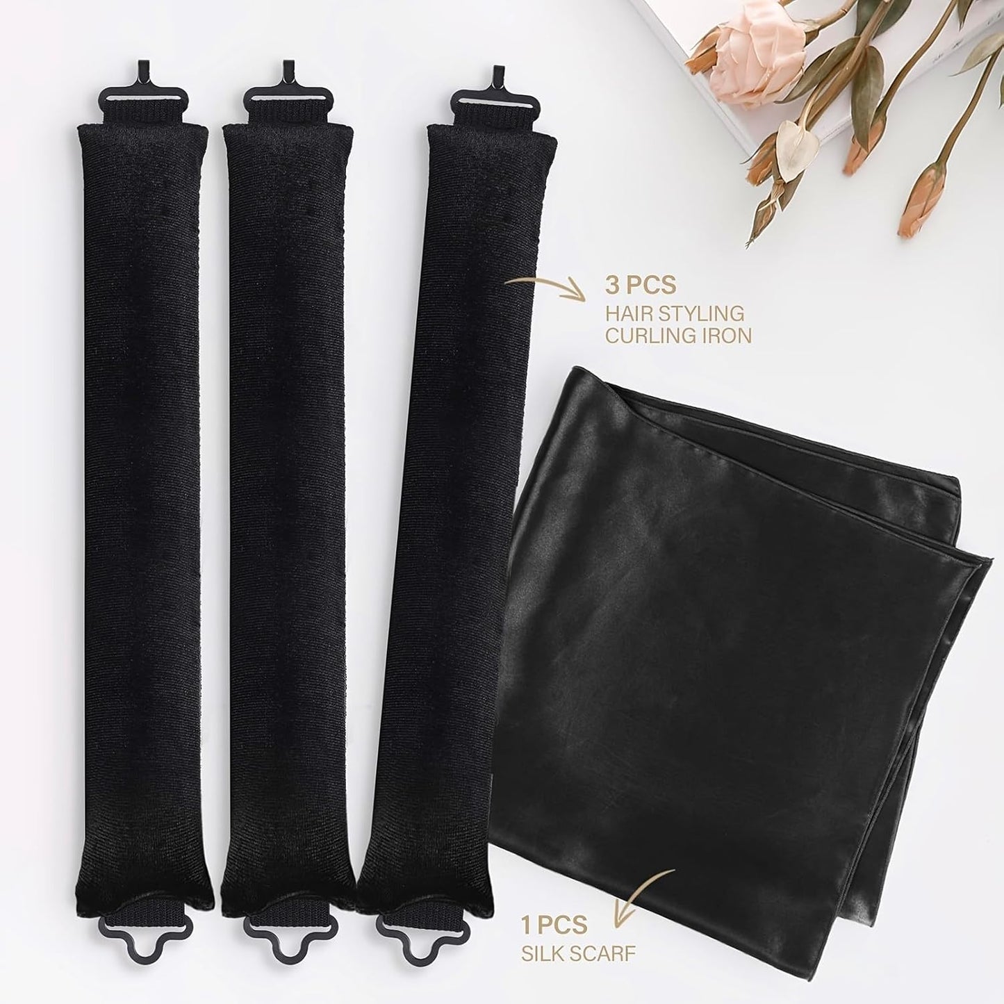 Heatless Hair Curler Overnight Curl Rods for All Hair Types, Healthy and Stylish Heatless Curling Set jumbo heatless hair curler to sleep in Heatless Hair Curlers (Black, Medium)