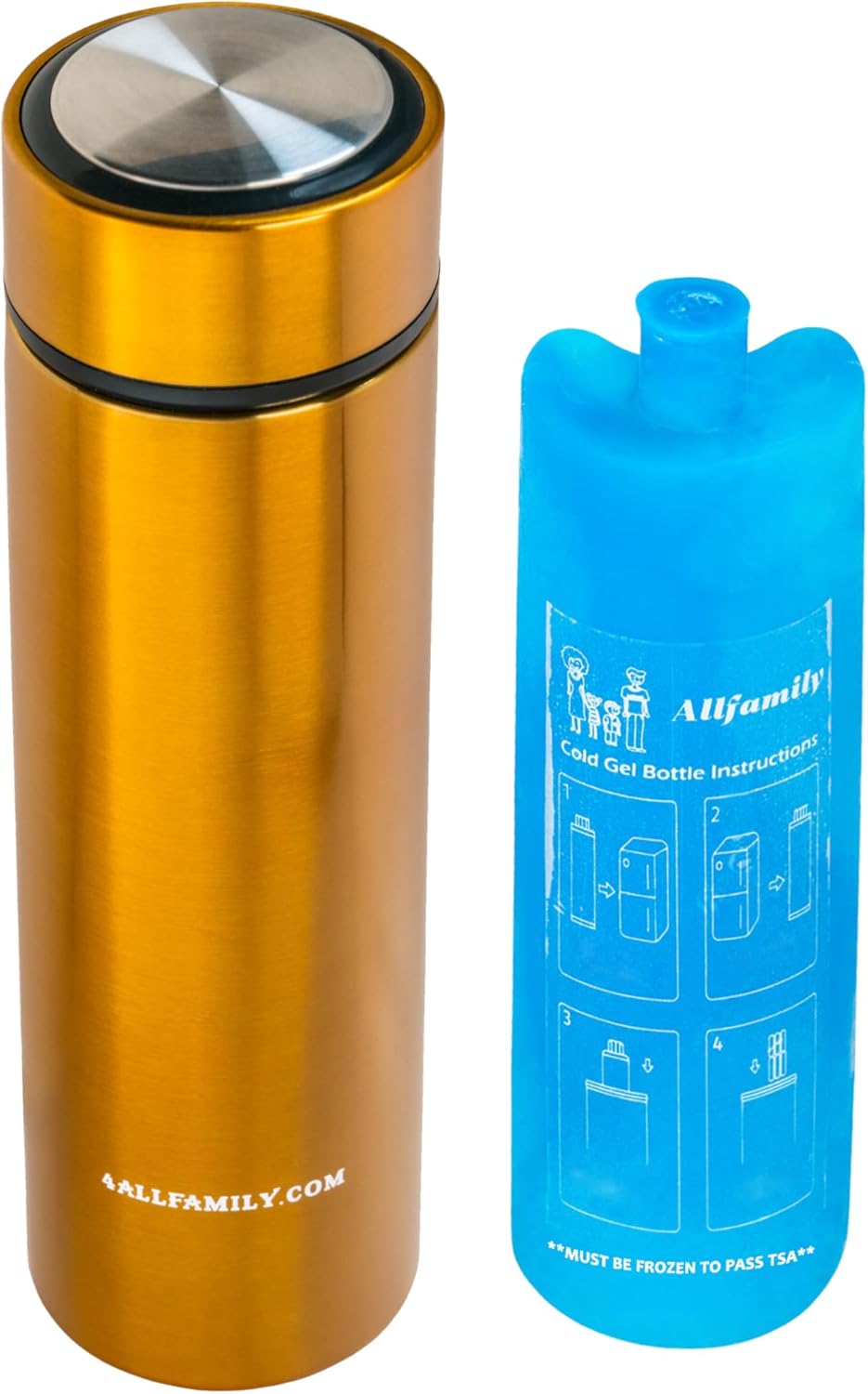 4ALLFAMILY Nomad Insulin Travel Case Cooler – 48H Non-Electric Insulin Cooler Travel Case TSA Approved with Lightweight Design – Air Traveling Friendly, Reusable Medium Gold Thermo for Medications