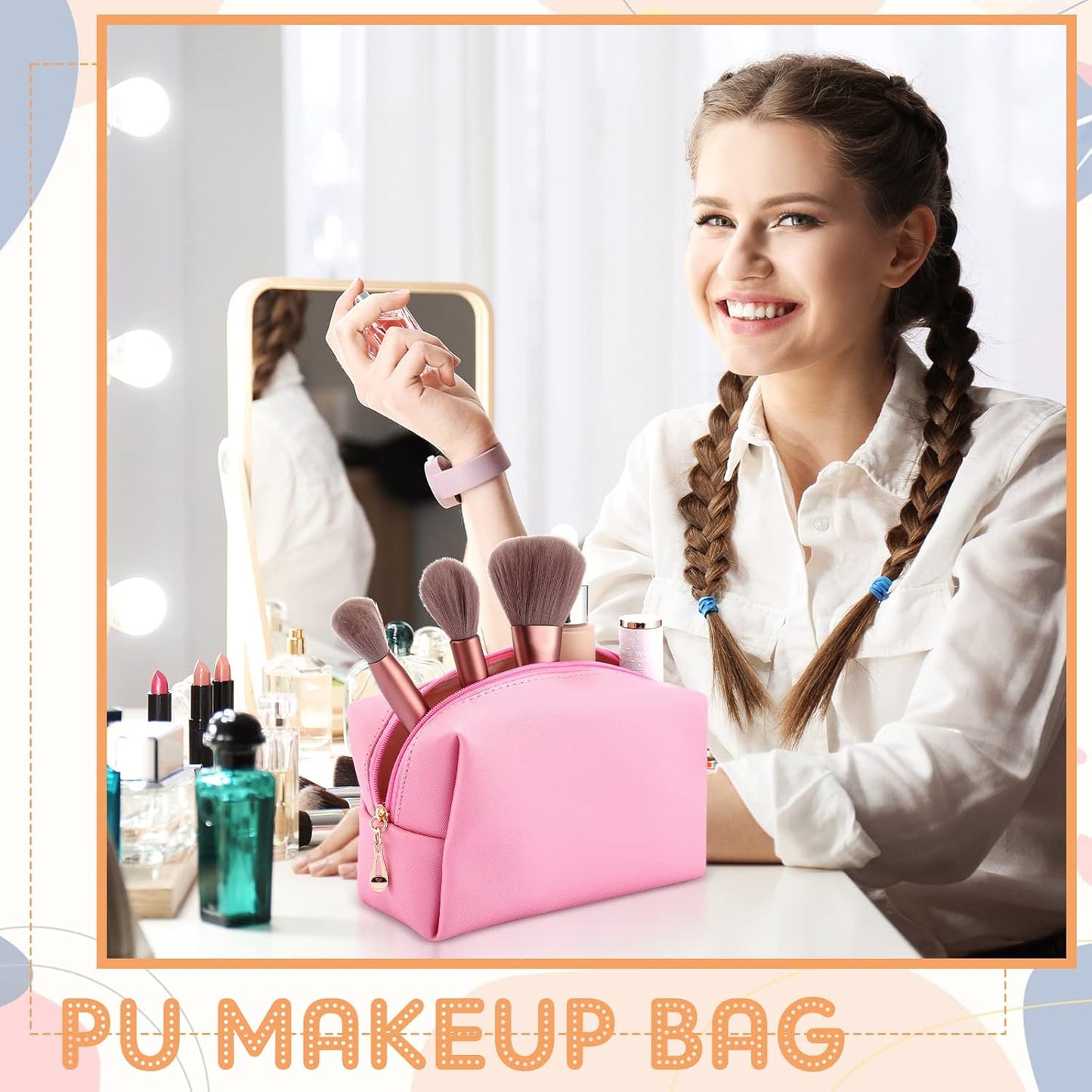 Kigeli 15 Pcs Aesthetic Makeup Bags PU Leather Cosmetic Pouches Waterproof Plain Toiletry Bags Makeup Pouches Bulk for Women Party Gift Travel Storage Organizer(Macaron)