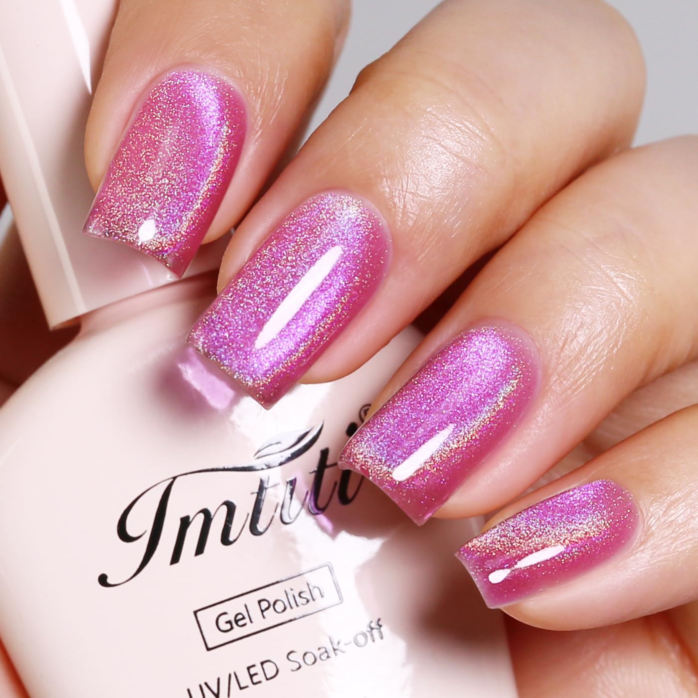 Imtiti Cat Eye Gel Nail Polish, Pink Rainbow Holographic Magnetic Gel Polish With Magnet Glittery Iridescent Galaxy Nail Gel Polish Spring Summer Gel Polish Kit Soak Off UV Led 10ML