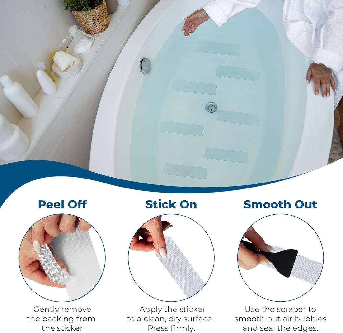 Homergy Anti Slip Shower Stickers 24 PCS, Invisible Non-Slip Shower Strips for Adults, Premium Adhesive Bath Tub Stickers (Clear)