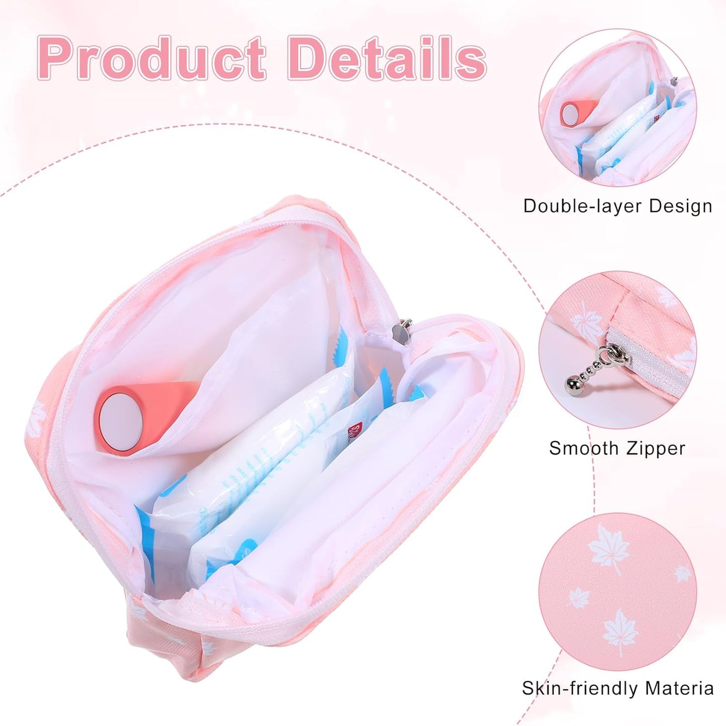 3PCS Pad Pouch for Women Period Bag Zippered Sanitary Storage Bag for Tampons, Pads, Menstrual Cup & Disc, Portable Feminine Hygiene Organizer, Tampon Holder 5.12 x 5.12 Inch Travel Pouch