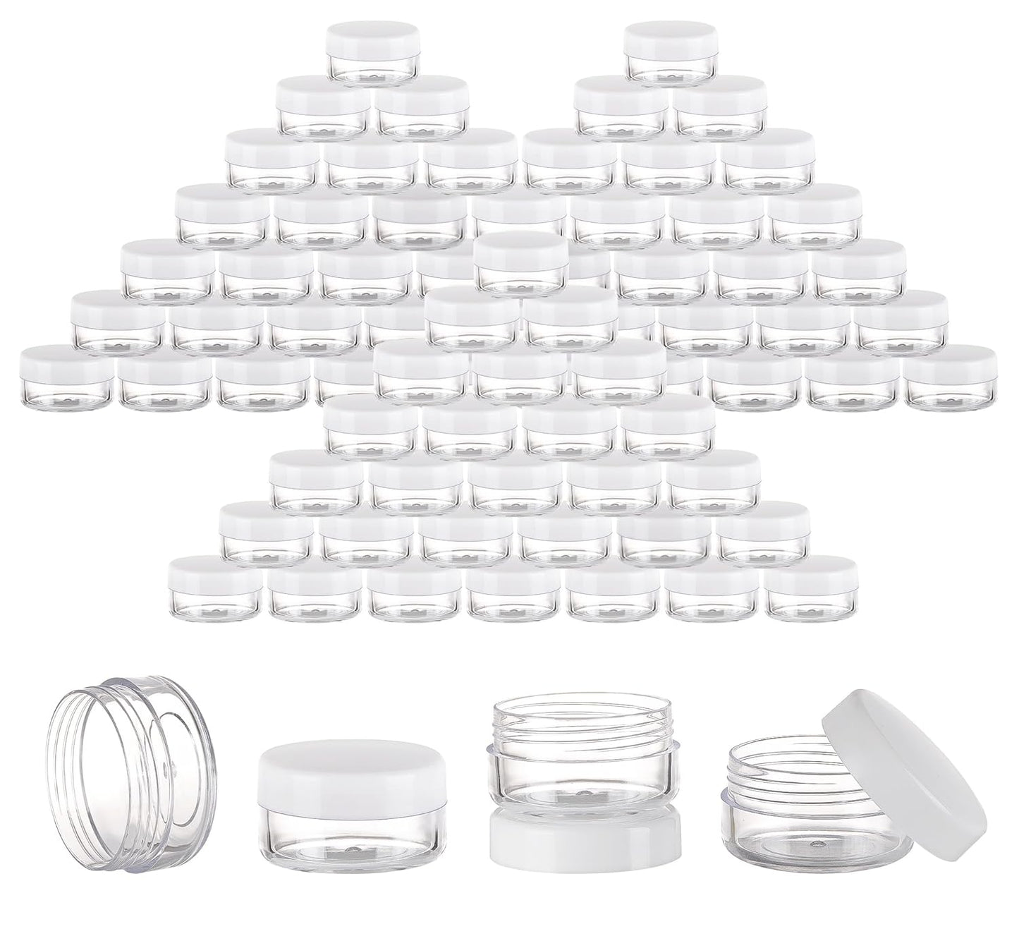 100 Count Mini Makeup Sample Containers with Lids 10g Plastic Cosmetic Containers Refillable Traveling Jars for Skin Care Products - White