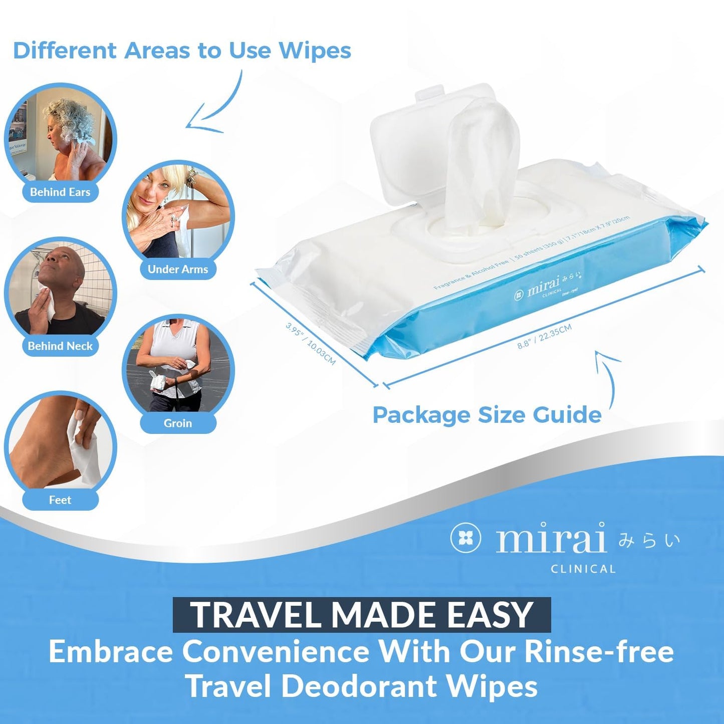 Mirai Clinical's Deodorizing Body Wipes for Women & Men - Cleansing & Refreshing Deodorant Wipes Women & Men Love - Fights Nonenal Body Odor - For Whole Body Usage - Unscented - 3 packs.
