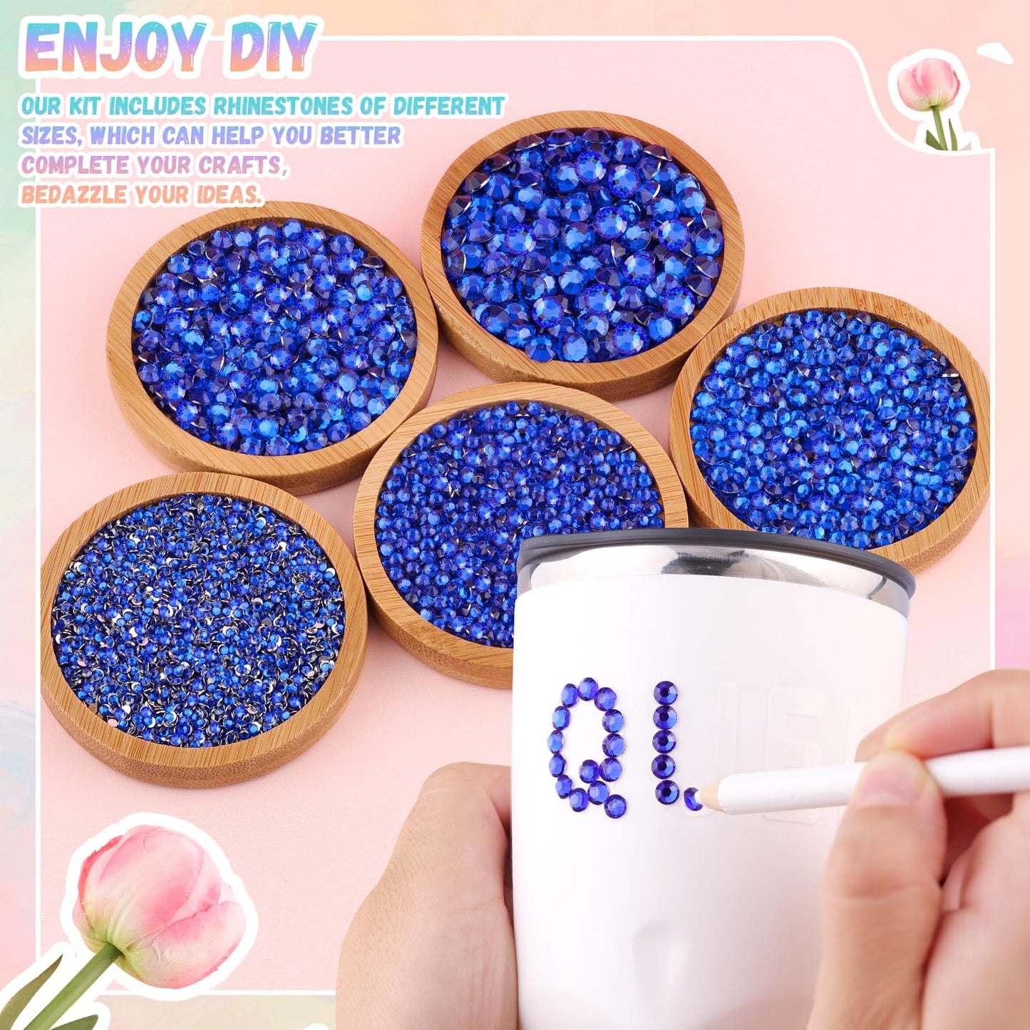 30000Pcs Resin Rhinestones for Bedazzling with 3Pcs B7000 Jewelry Glue, Royal Blue Flatback Gems Rhinestones for Crafting, Clothing Tumblers Mugs Shoes Fabric Decor Nail Art