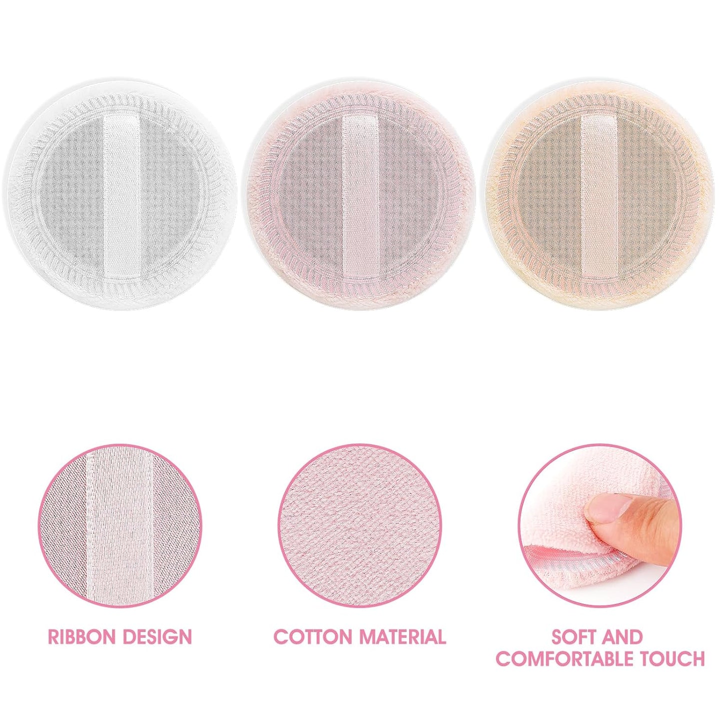 24Pcs Powder Puff Cotton Round Makeup Puff Pads with Strap Face Powder Puffs for Loose and Foundation Cosmetics Sponge Powder Puffs