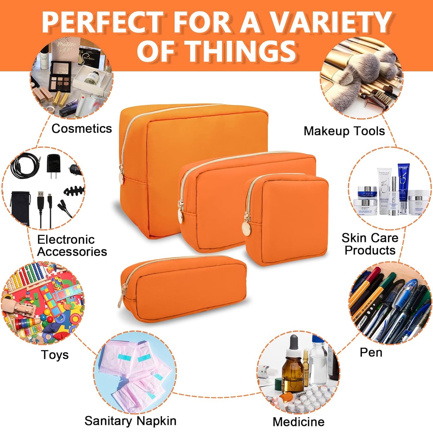 Small Pencil Case Makeup Bag for Purse, Cute Pencil Pouch Preppy Nylon Makeup Brush Bag with Zipper, Girls Portable Stationery Storage Case Small Pen Bag for Office School College(Slim-Peach)