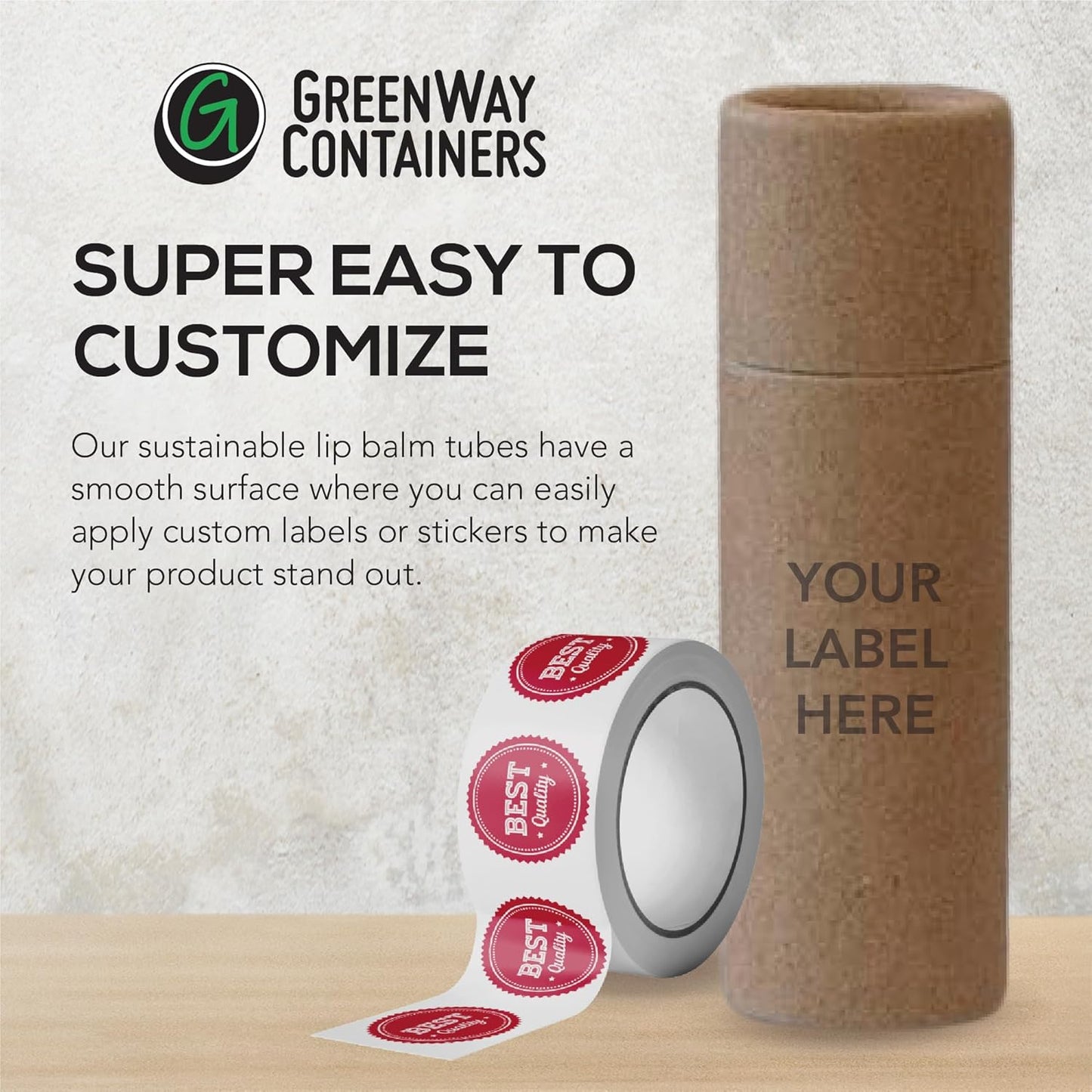 GreenWay 0.15oz / 4.25g Kraft Paperboard Lip Balm Tubes with Lids - 50 Pack Lip Gloss Tubes Refillable DIY Cosmetic Containers – Extra Thick Push-Up Bottom Lip Balm Containers - Brown