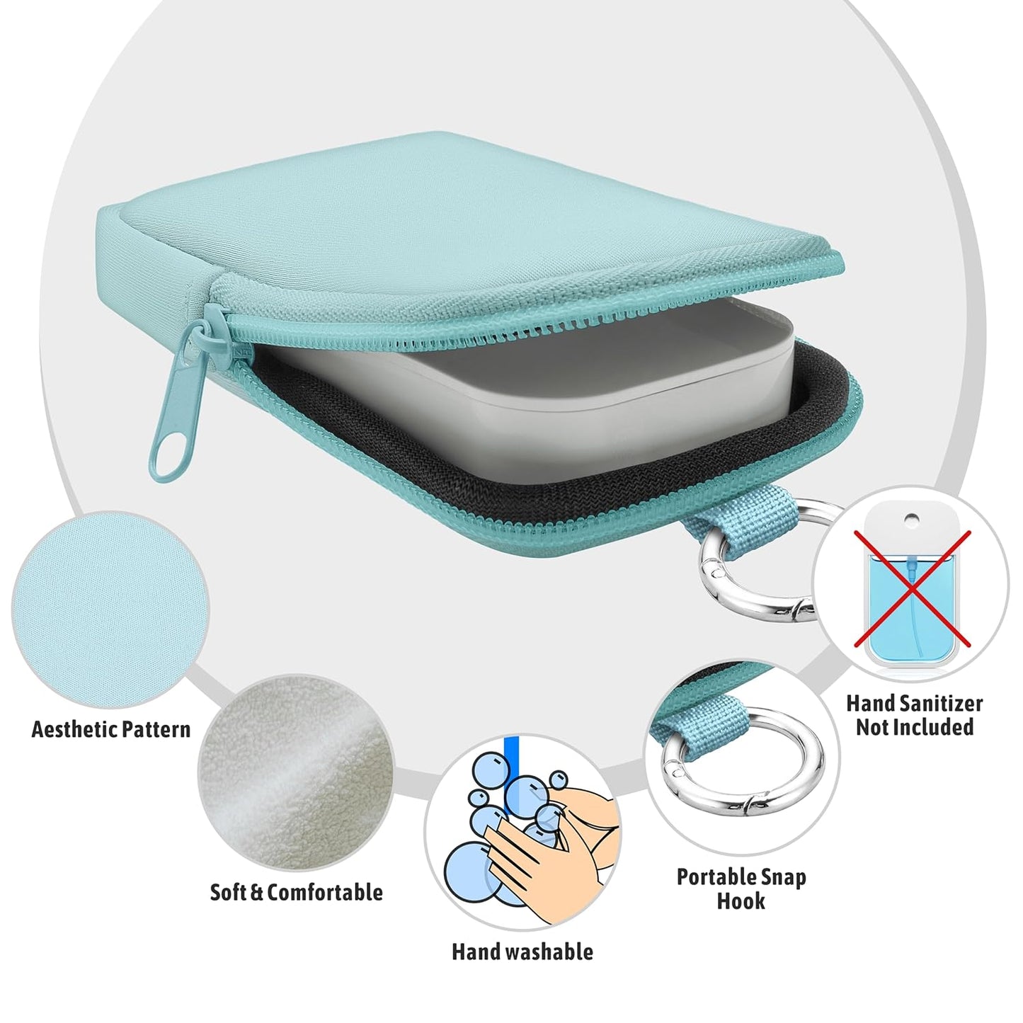 Hand Sanitizer Spray Case, Hand Sanitizer Holder Zippered Pouch, Cute Fashion Accessory with Snap Hook for Glow Mist and Power Mist 1FL OZ, Light Green