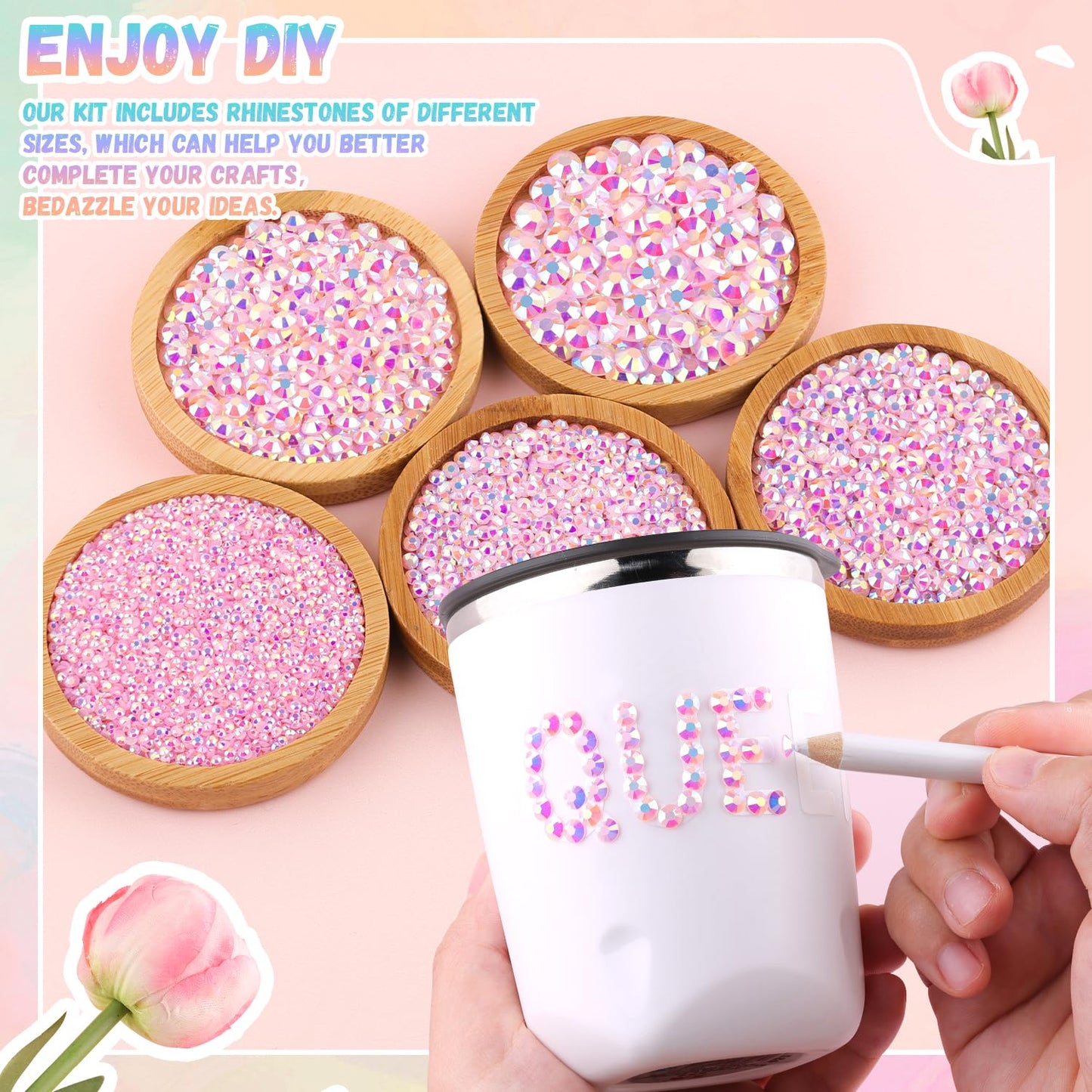 30000Pcs Resin Rhinestones for Bedazzling with 3Pcs B7000 Jewelry Glue, Light Pink AB Flatback Gems Rhinestones for Crafting, Clothing Tumblers Mugs Shoes Fabric Decor Nail Art