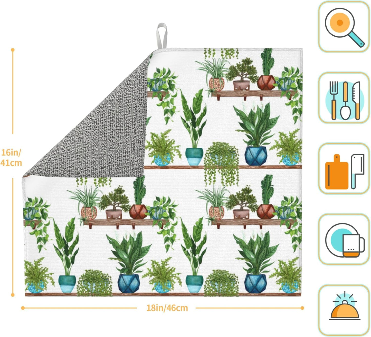 Green Plant Dish Drying Mat for Kitchen Counter Cute Dish Drainer Rack Mats 16"x18" Absorbent Reversible Drying Pad