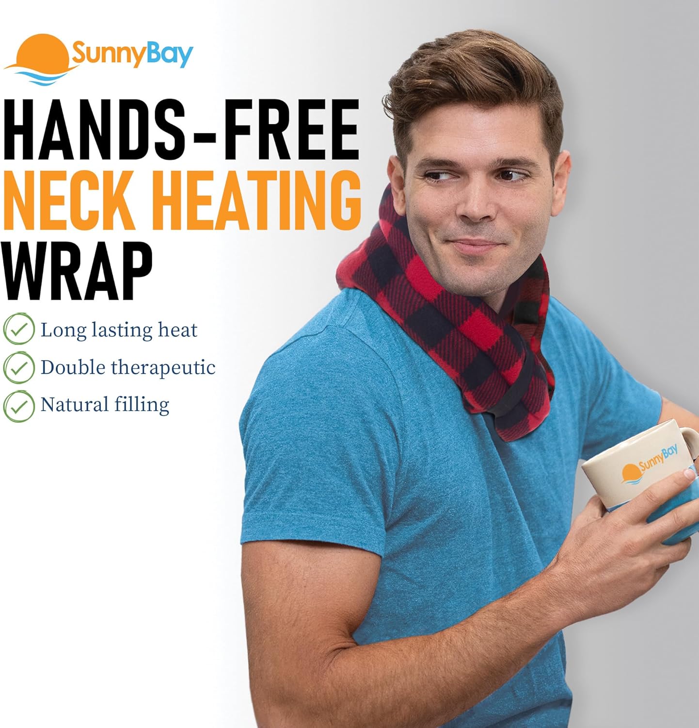 SunnyBay Microwave Heating Pad, Microwavable Heated Neck and Shoulder Wrap, Moist and Weighted Hands-Free Beanbag Pack with Wide Neck Coverage, 2.5 lbs, 26 Inches Long-Length, Made in USA, Buffalo