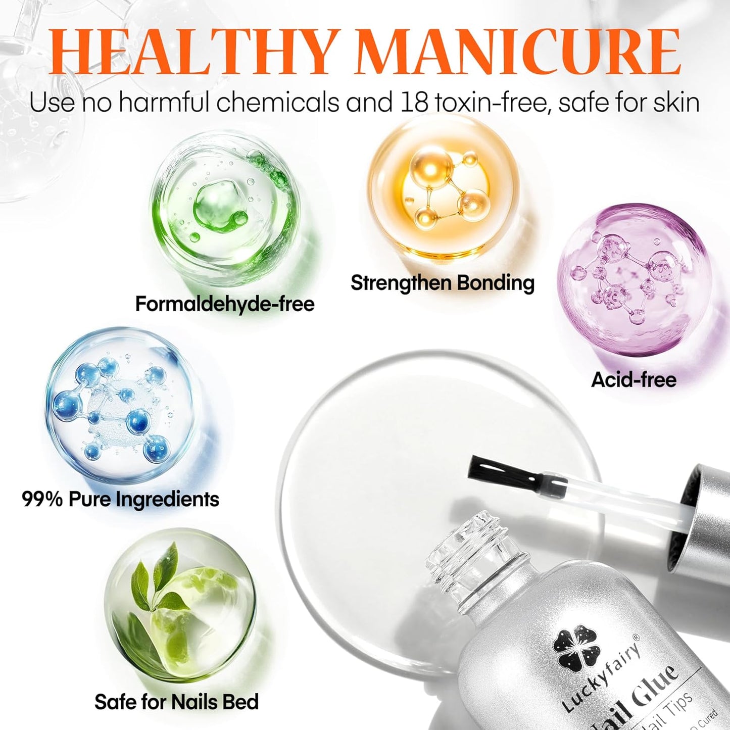 9 in One Nail Glue Gel for Acrylic Nail Tips, Super Strong Long-lasting, Curing Needed U V Extension Glue for Clear Fake Nail Tips, Press ons, Base Gel, 15ml